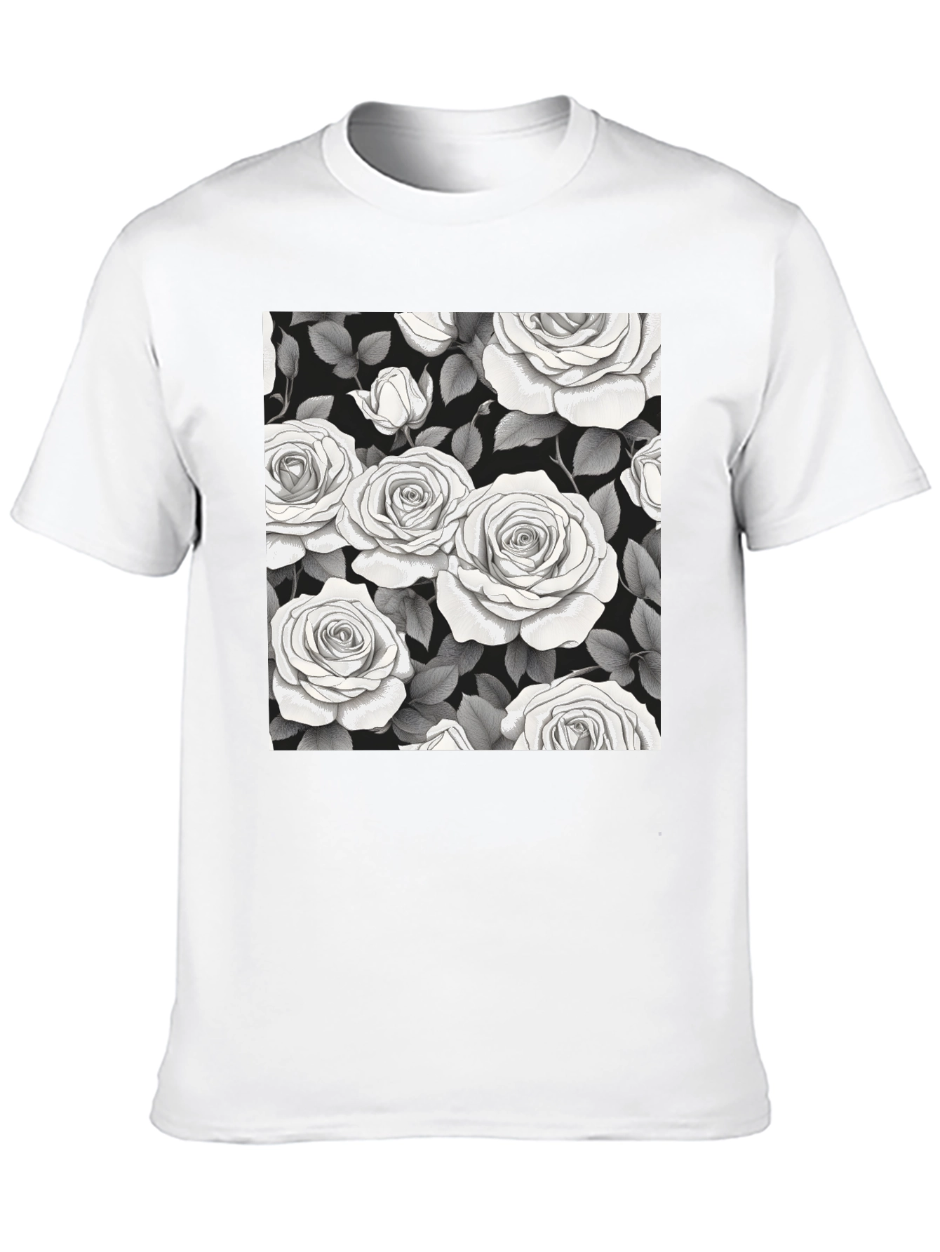 Elegant Rose Pattern Black T-Shirt