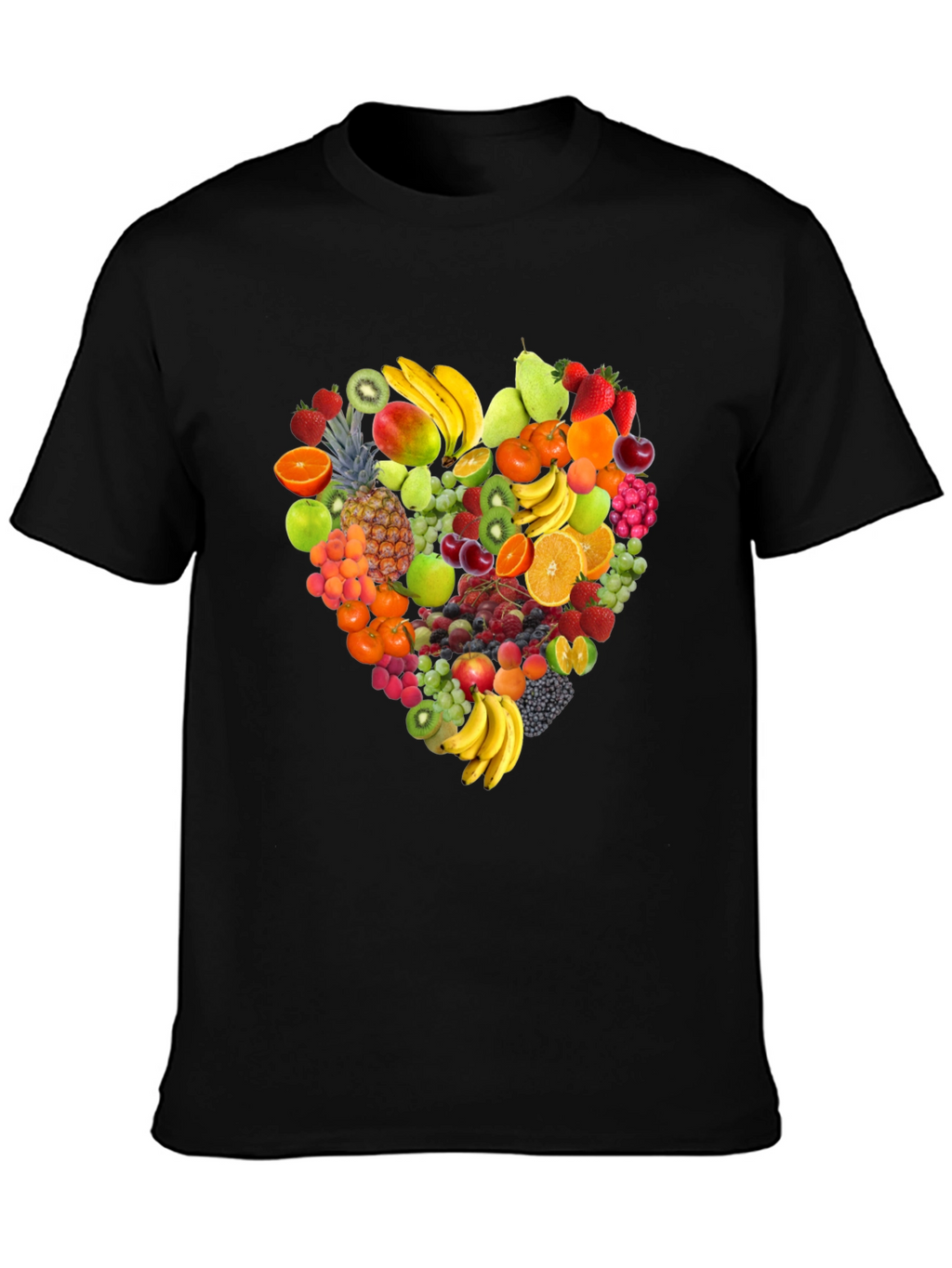 Fruit Heart Graphic Print Black T-Shirt