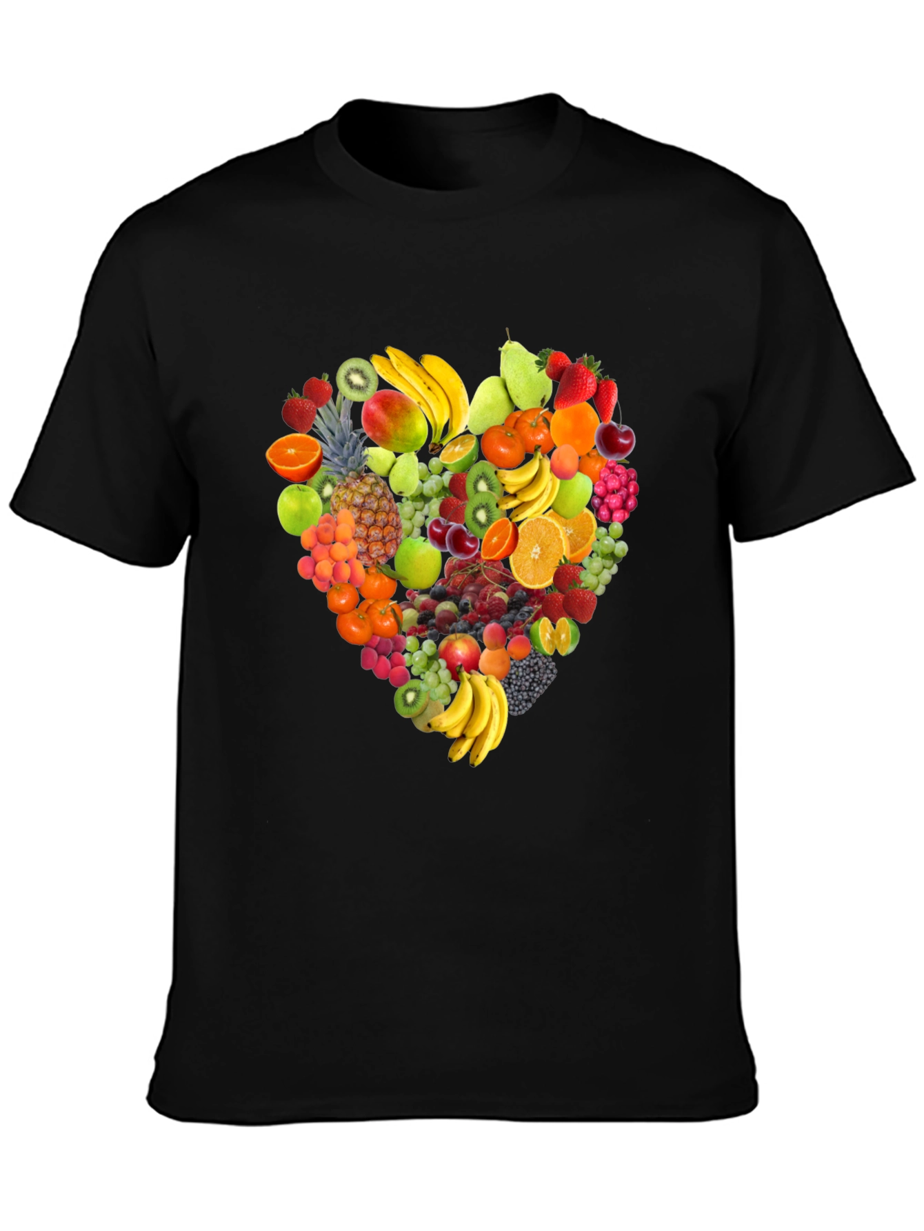 Fruit Heart Graphic Print Black T-Shirt