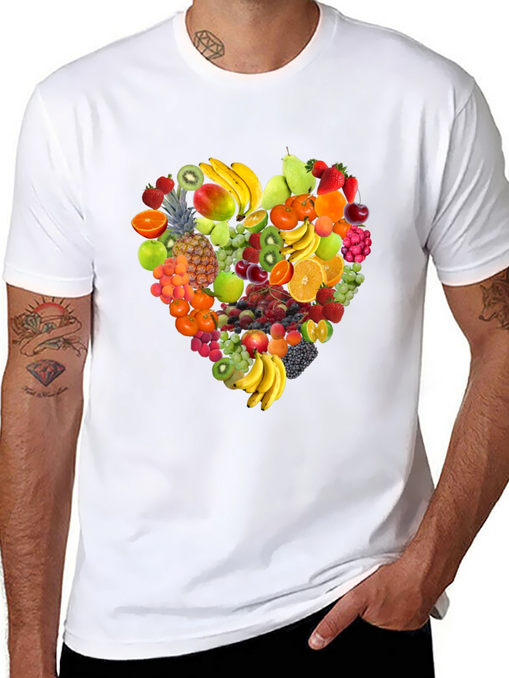 Fruit Heart Graphic Print Black T-Shirt