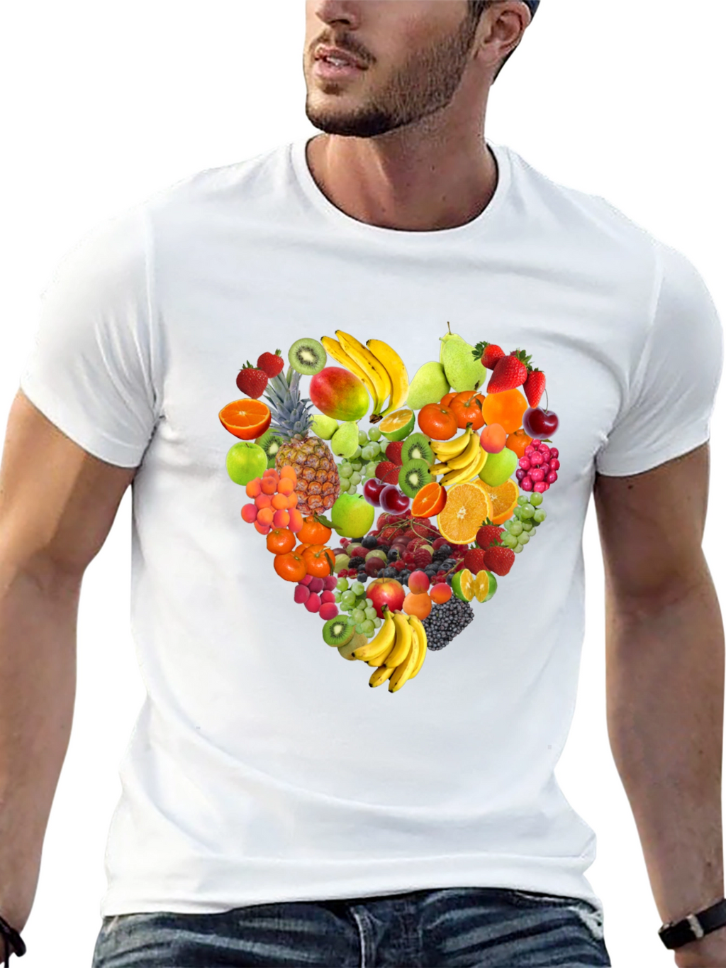 Fruit Heart Graphic Print Black T-Shirt