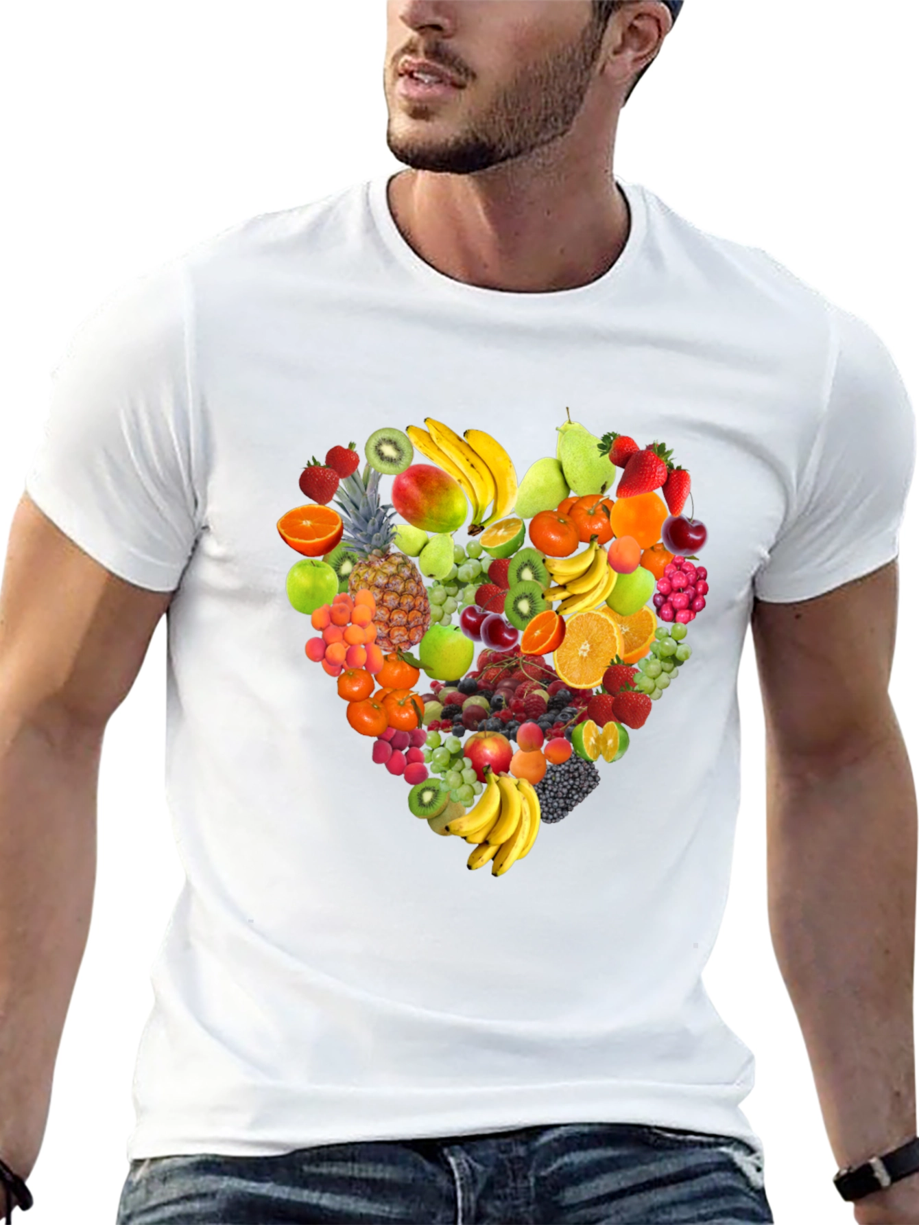Fruit Heart Graphic Print Black T-Shirt