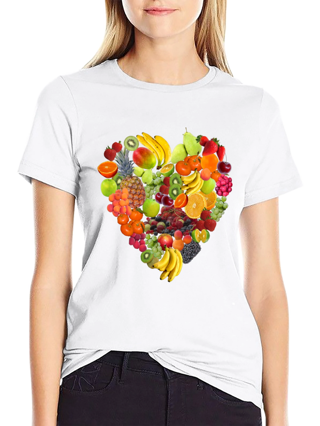 Fruit Heart Graphic Print Black T-Shirt