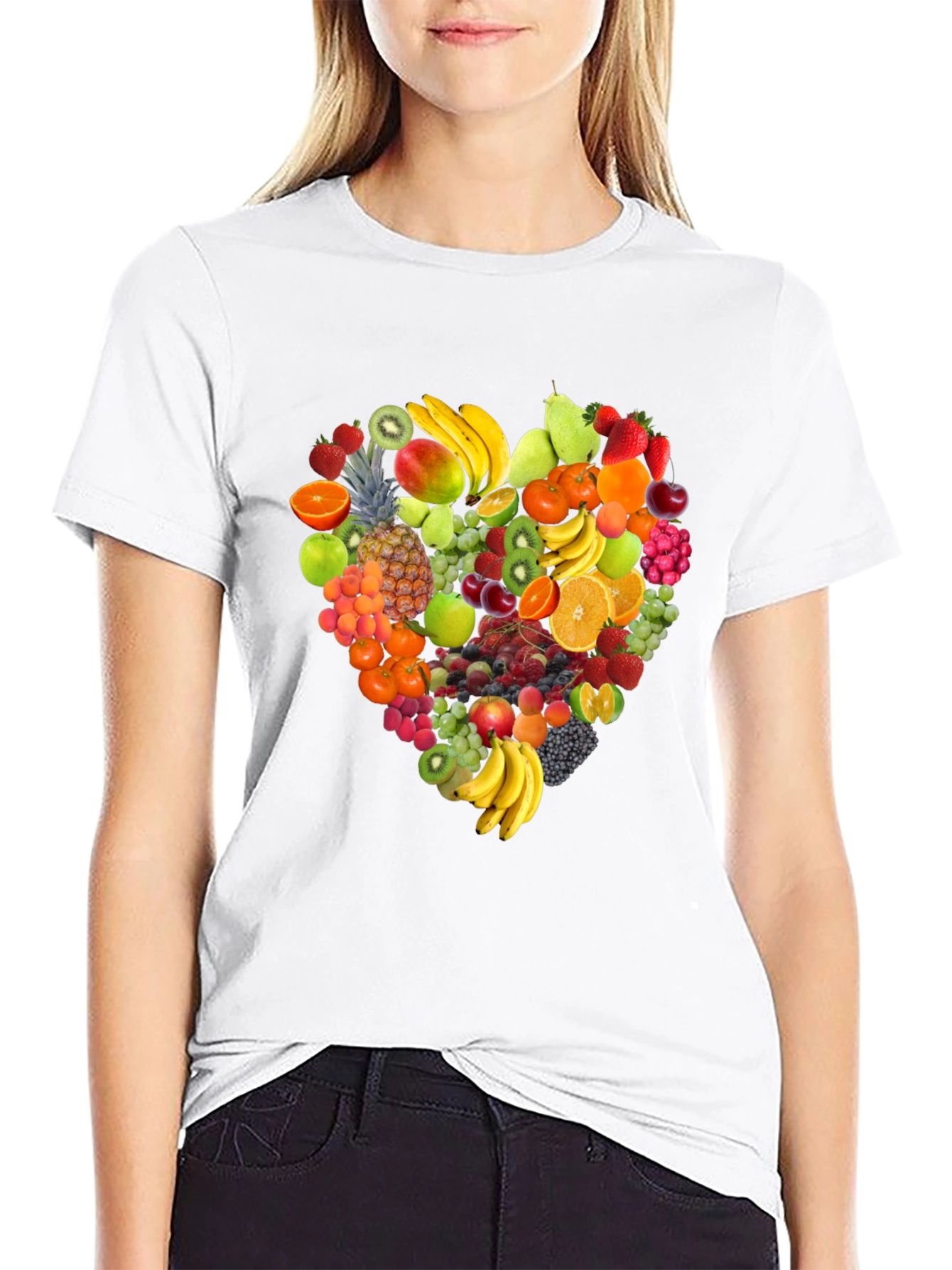Fruit Heart Graphic Print Black T-Shirt