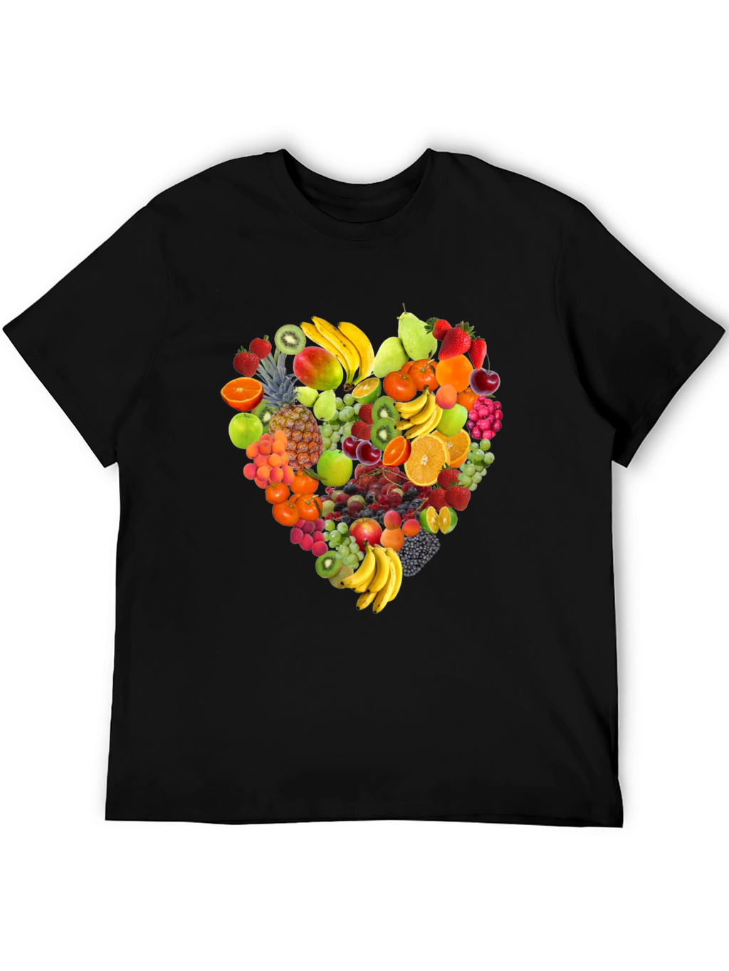 Fruit Heart Graphic Print Black T-Shirt