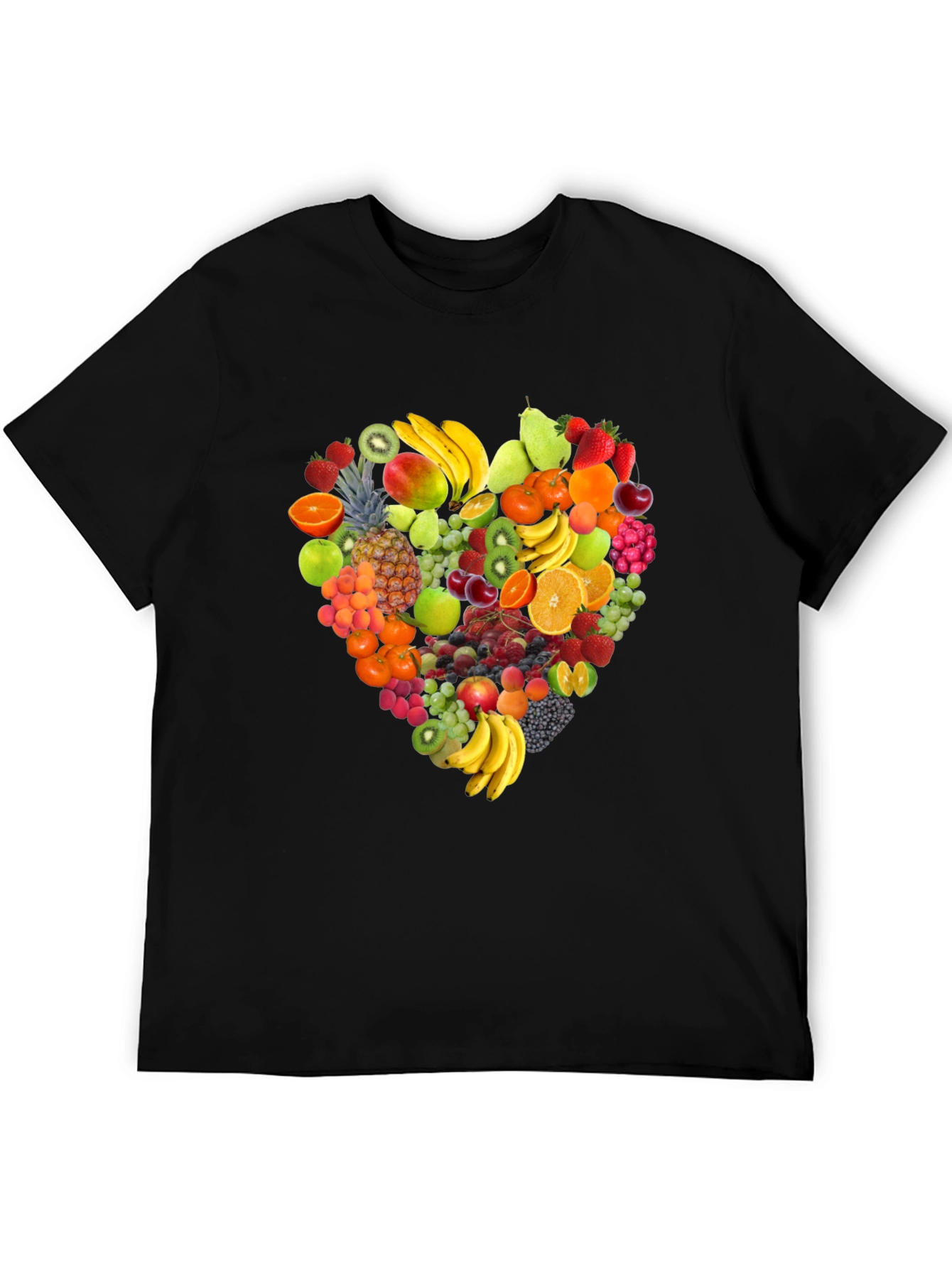 Fruit Heart Graphic Print Black T-Shirt
