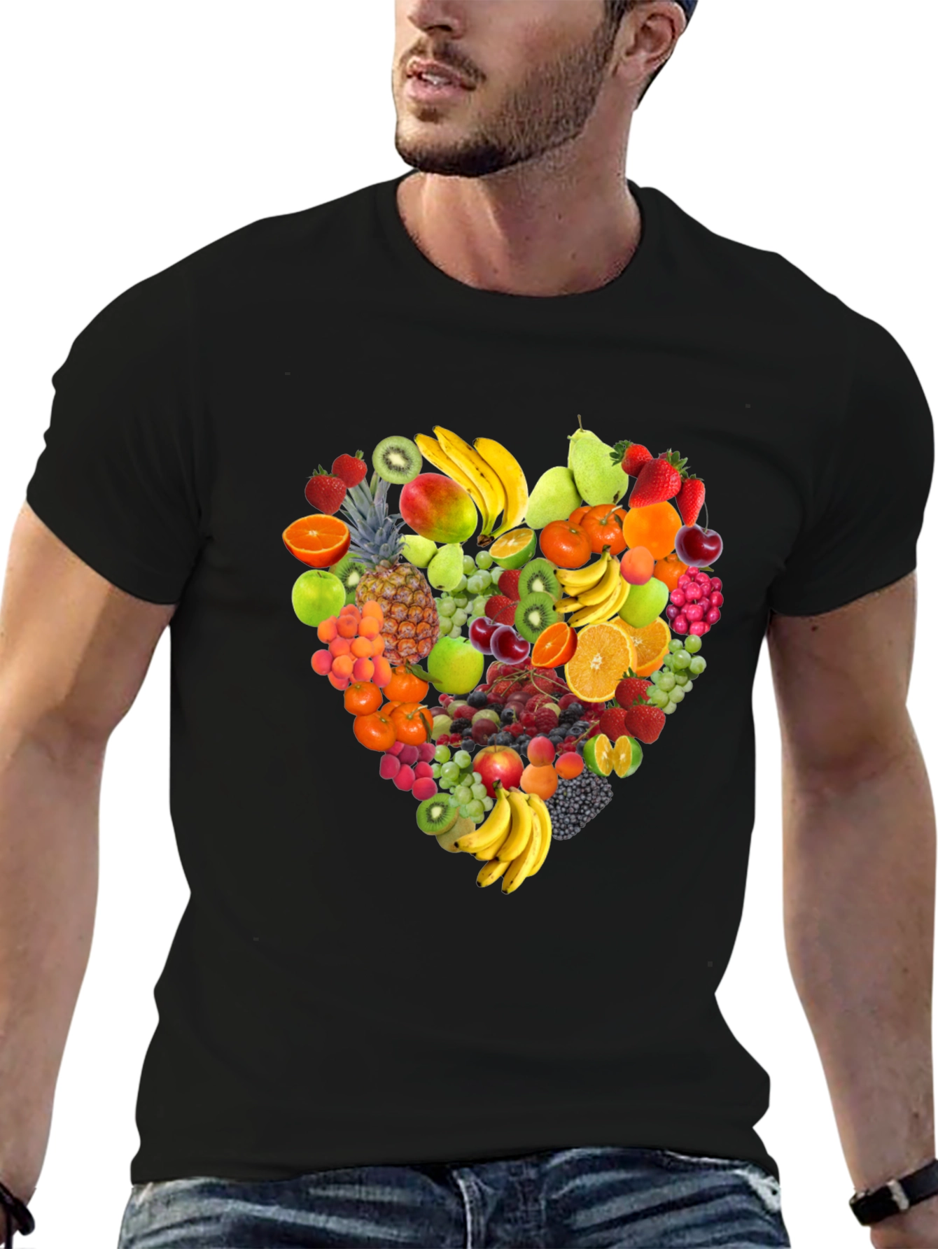 Fruit Heart Graphic Print Black T-Shirt