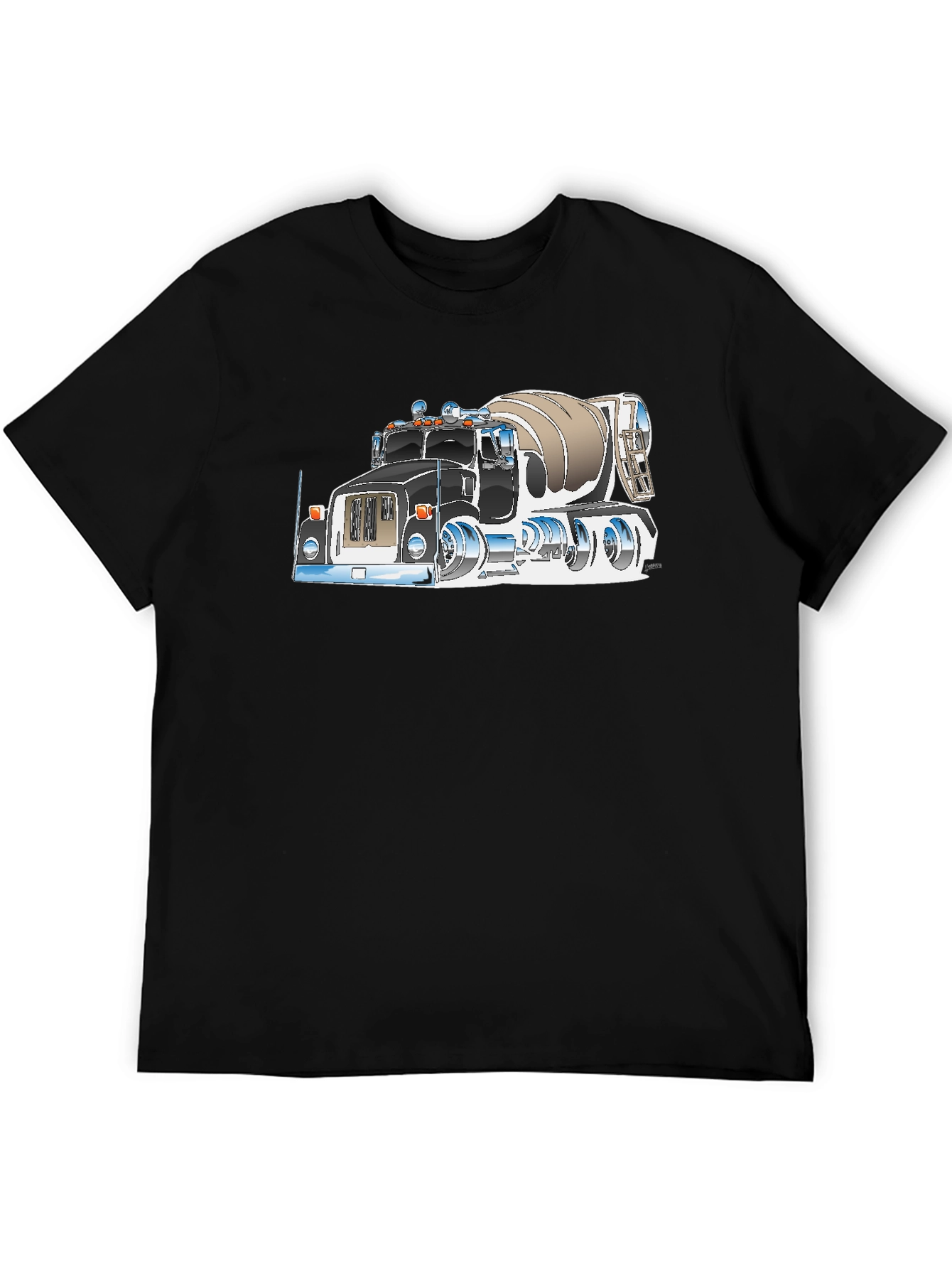 Cement Truck Graphic Tee - Black Cotton Blend T-Shirt