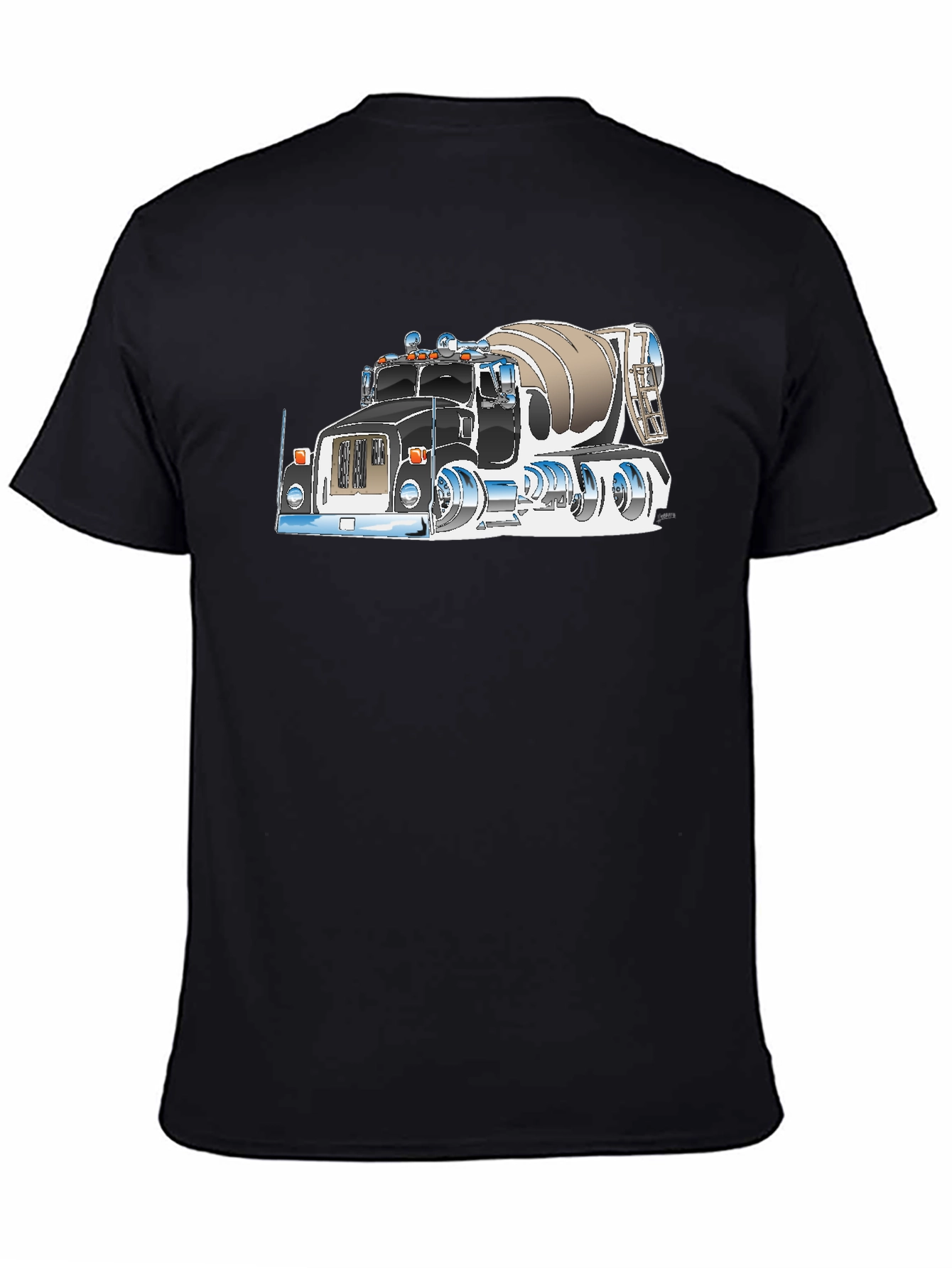 Cement Truck Graphic Tee - Black Cotton Blend T-Shirt