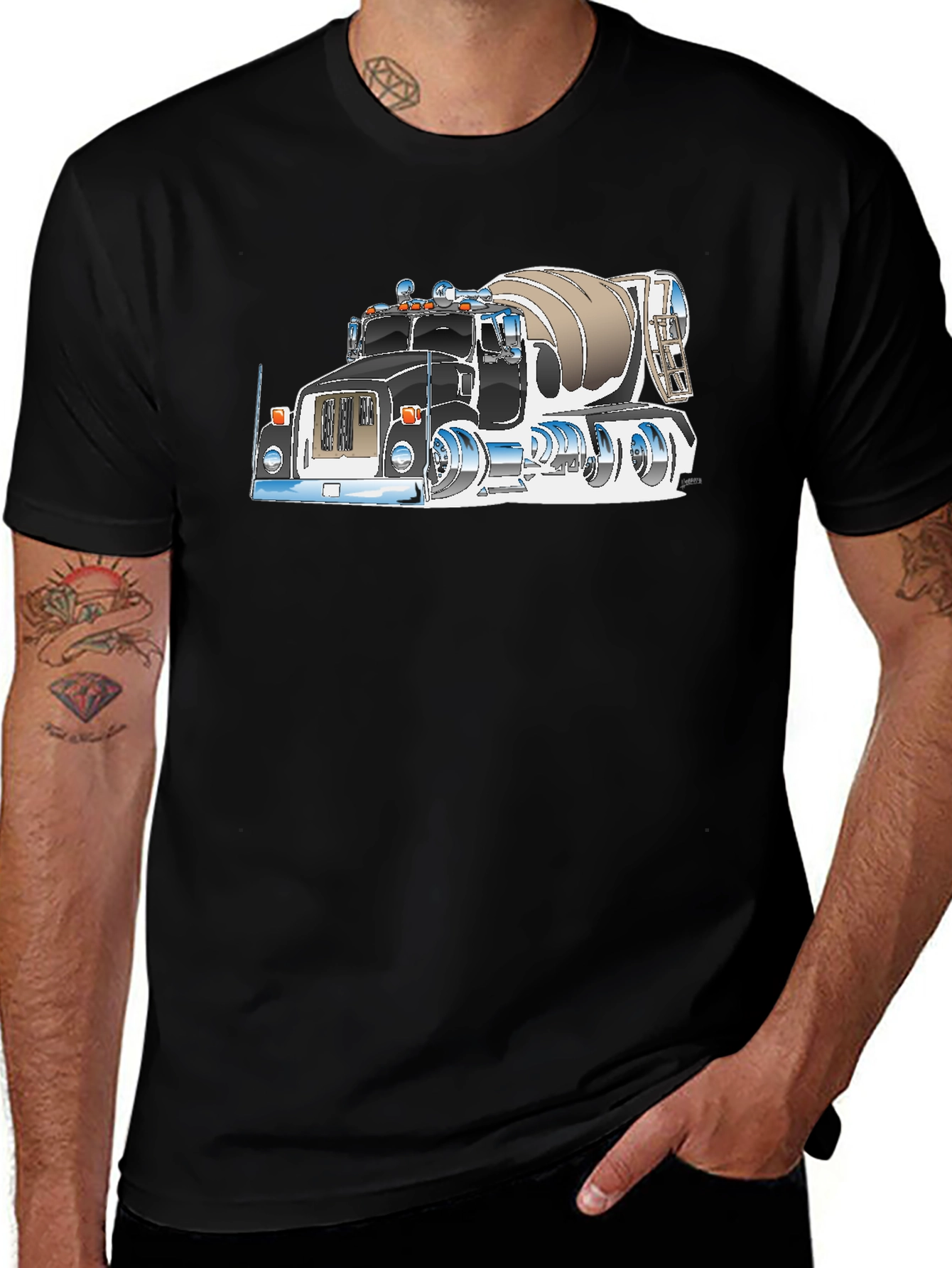 Cement Truck Graphic Tee - Black Cotton Blend T-Shirt