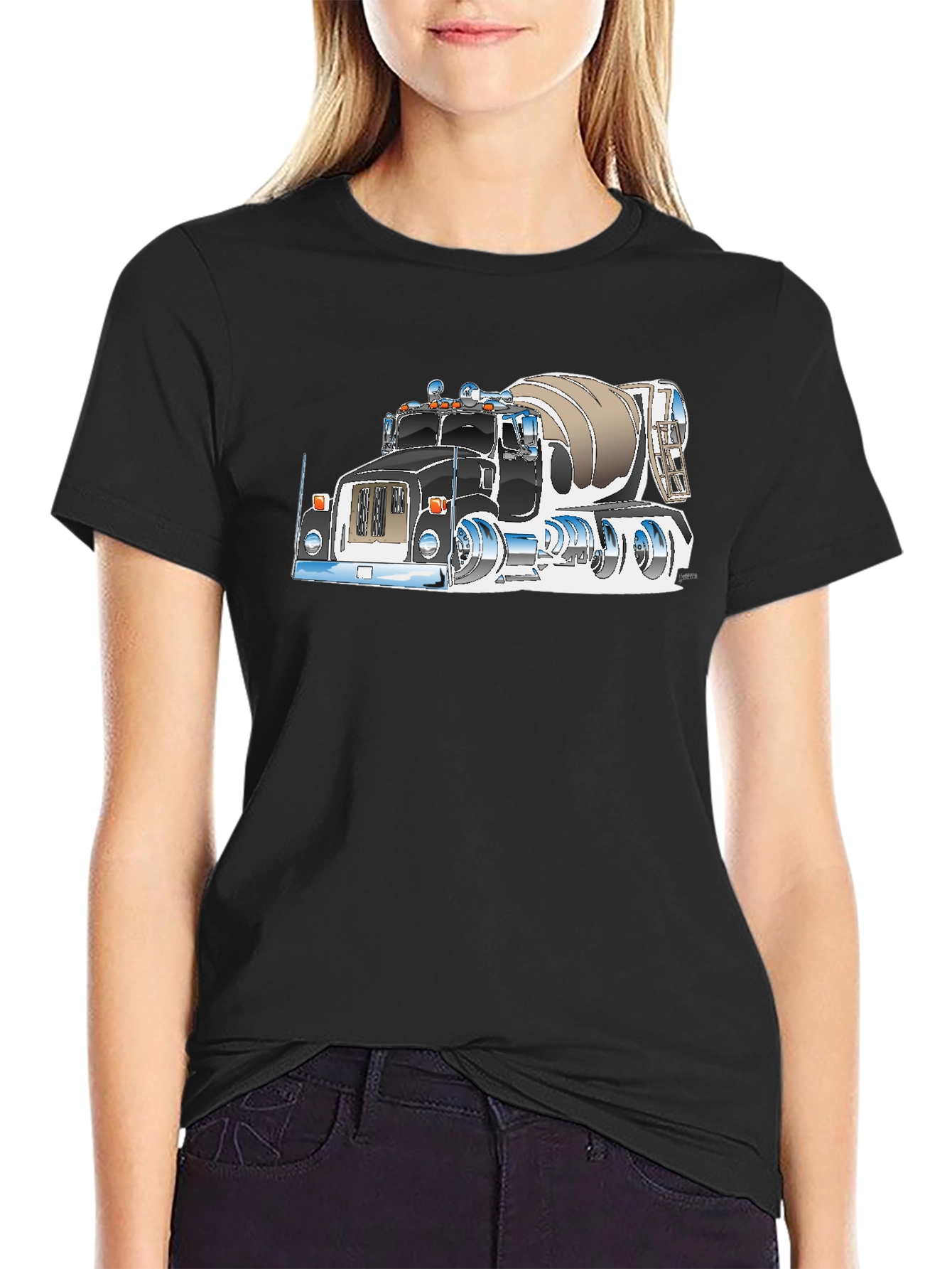 Cement Truck Graphic Tee - Black Cotton Blend T-Shirt