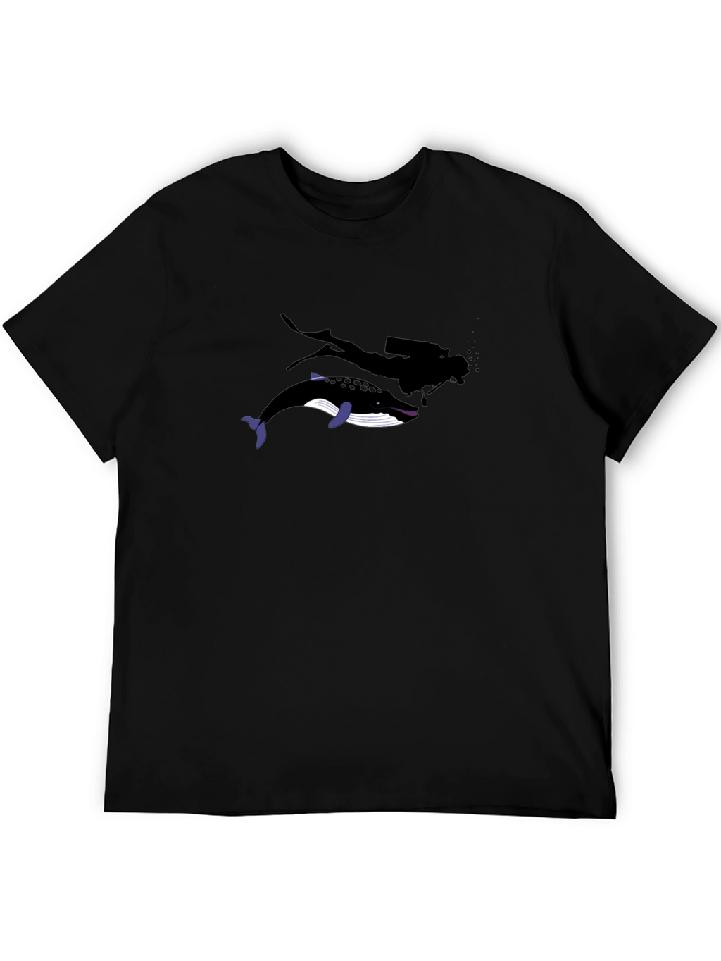 Diver and Whale Black Graphic T-Shirt