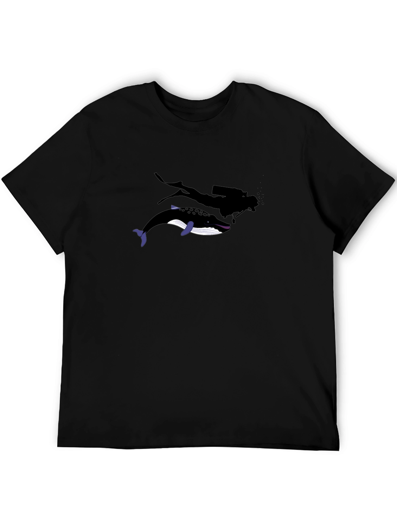 Diver and Whale Black Graphic T-Shirt