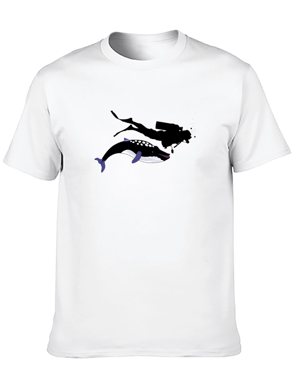 Diver and Whale Black Graphic T-Shirt