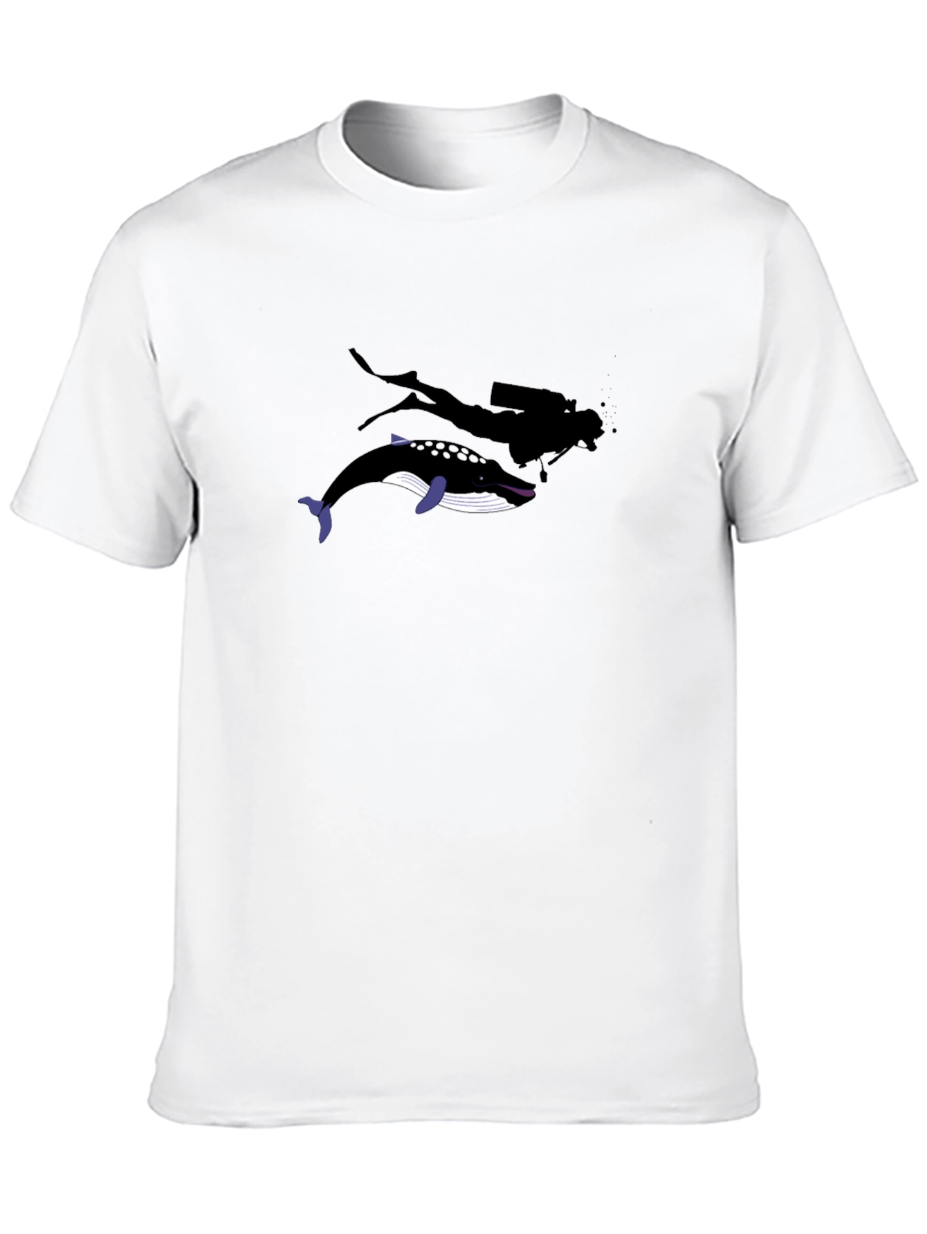 Diver and Whale Black Graphic T-Shirt