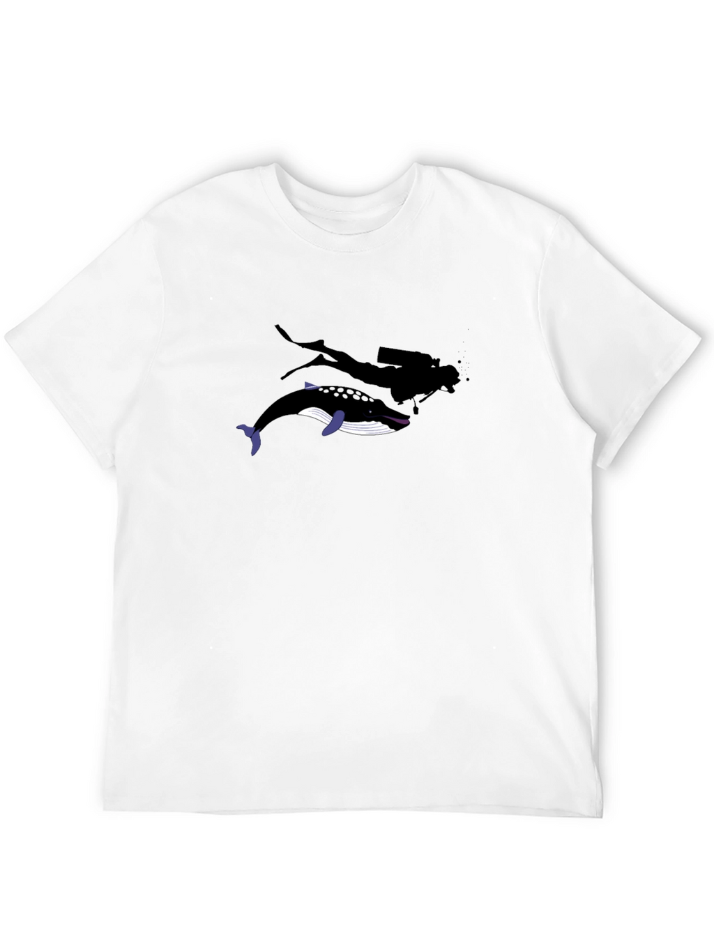 Diver and Whale Black Graphic T-Shirt