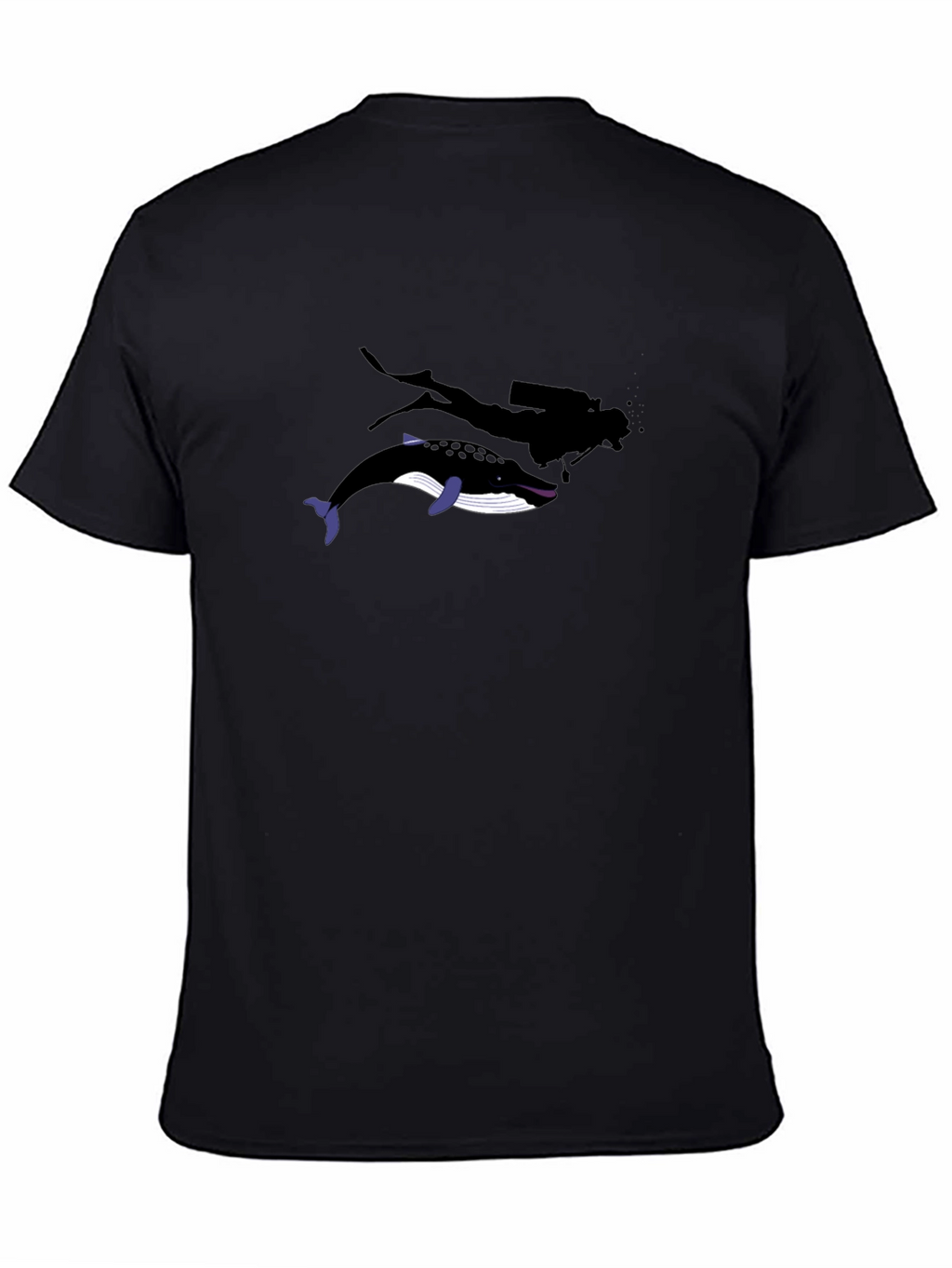 Diver and Whale Black Graphic T-Shirt