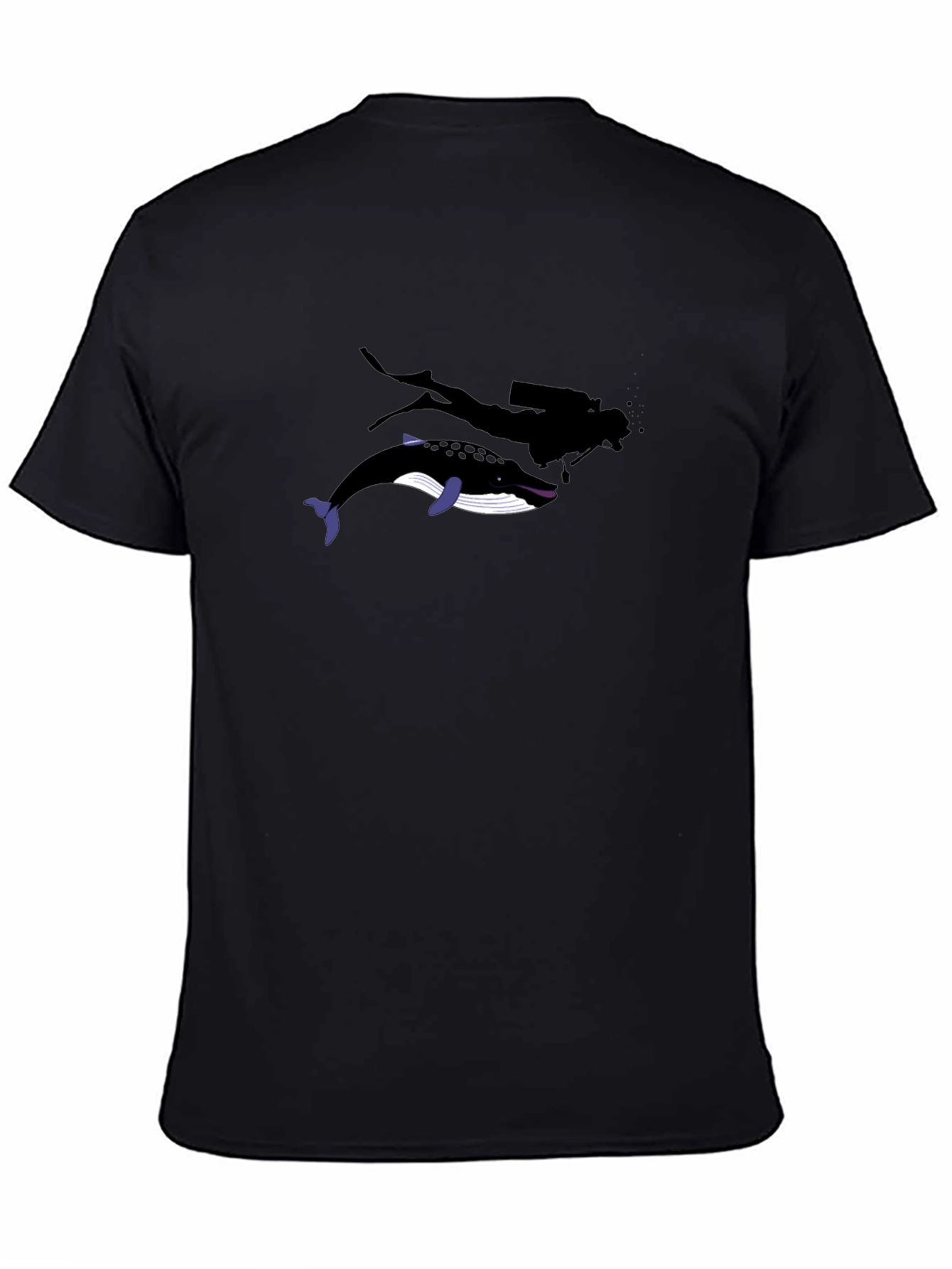 Diver and Whale Black Graphic T-Shirt