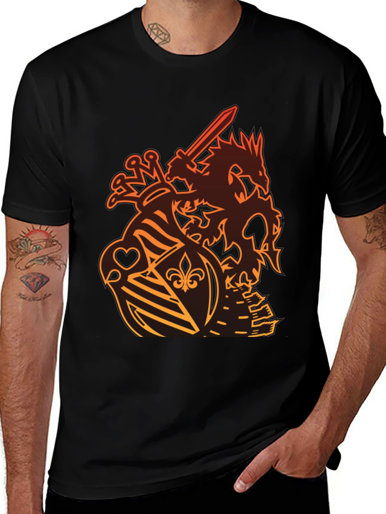Dragon Crest Graphic Tee - Knight Shield Design