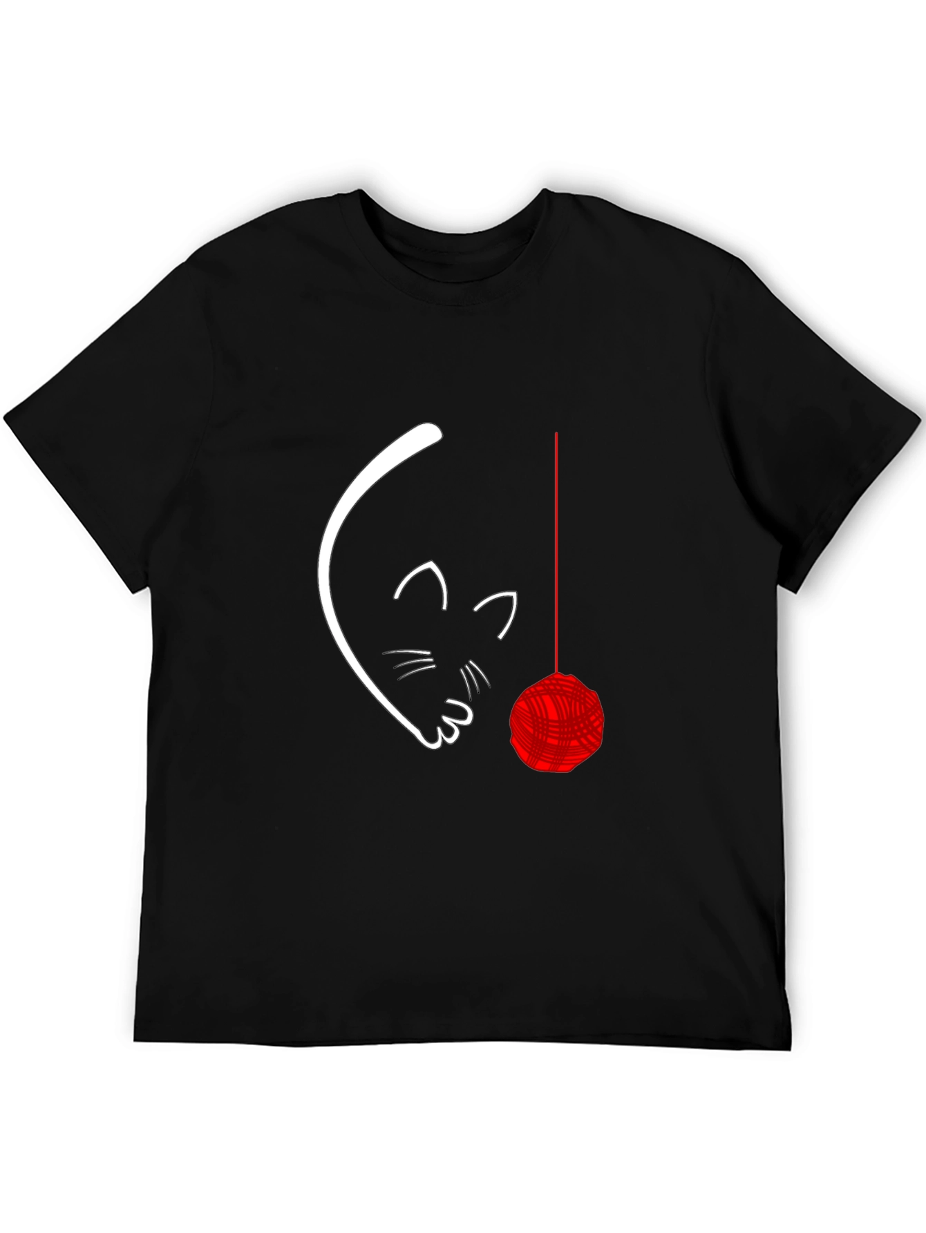 Cute Cat with Yarn Ball Graphic Tee - Black