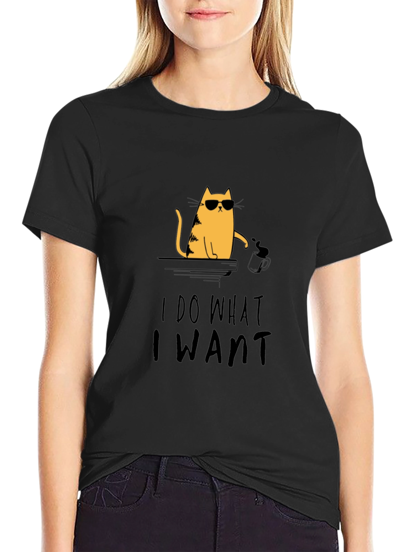 I Do What I Want Cat Graphic Tee - Cool & Casual Black T-Shirt