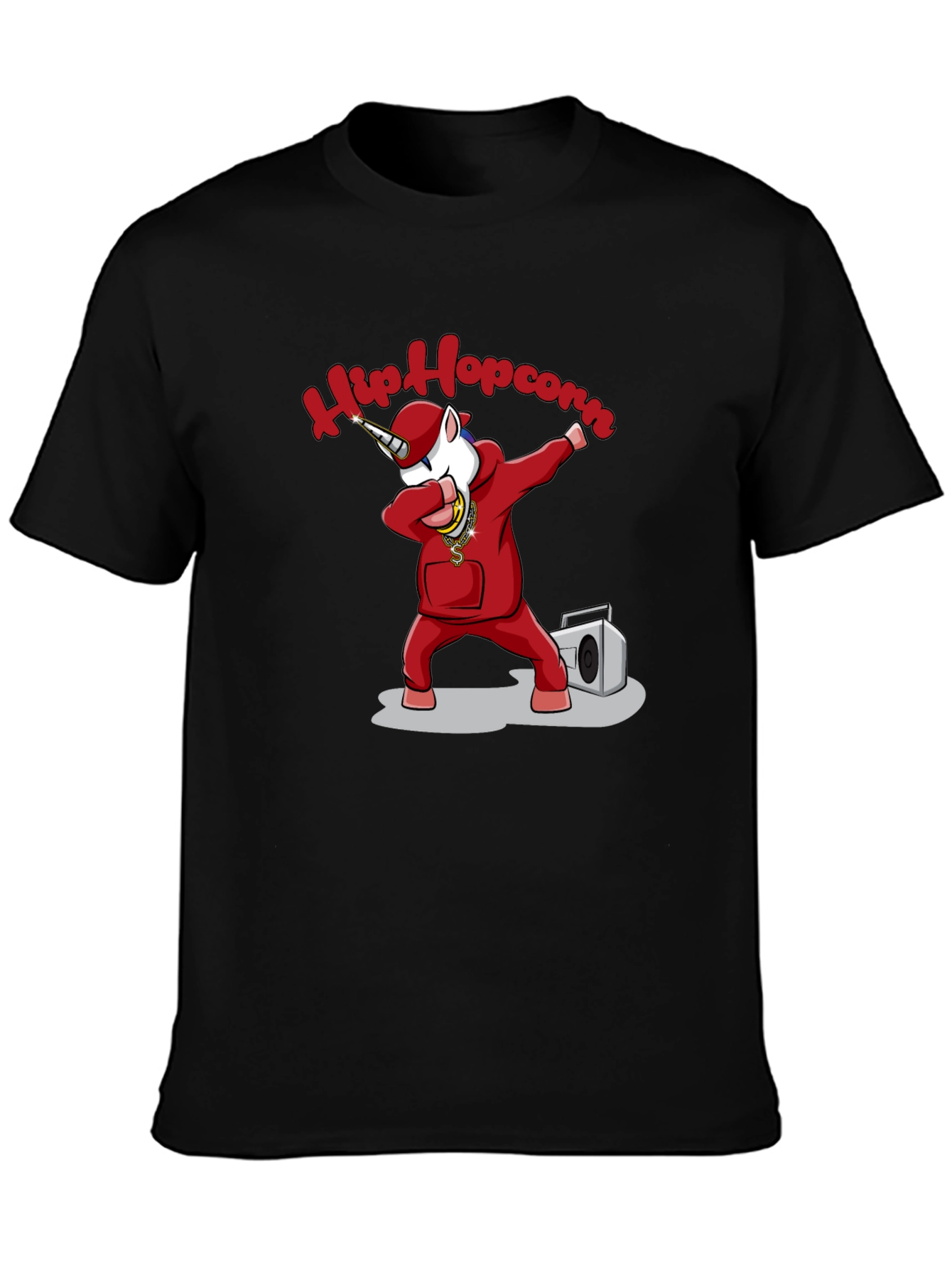 Hip Hopcorn Black T-Shirt - Funny Unicorn Dab