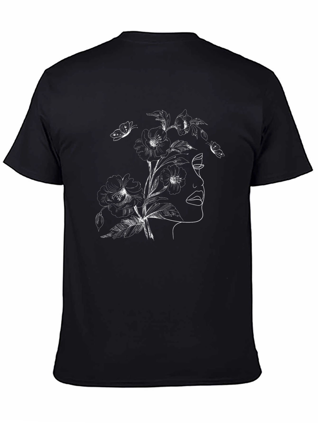 Floral Woman Graphic Tee - Stylish Black T-Shirt