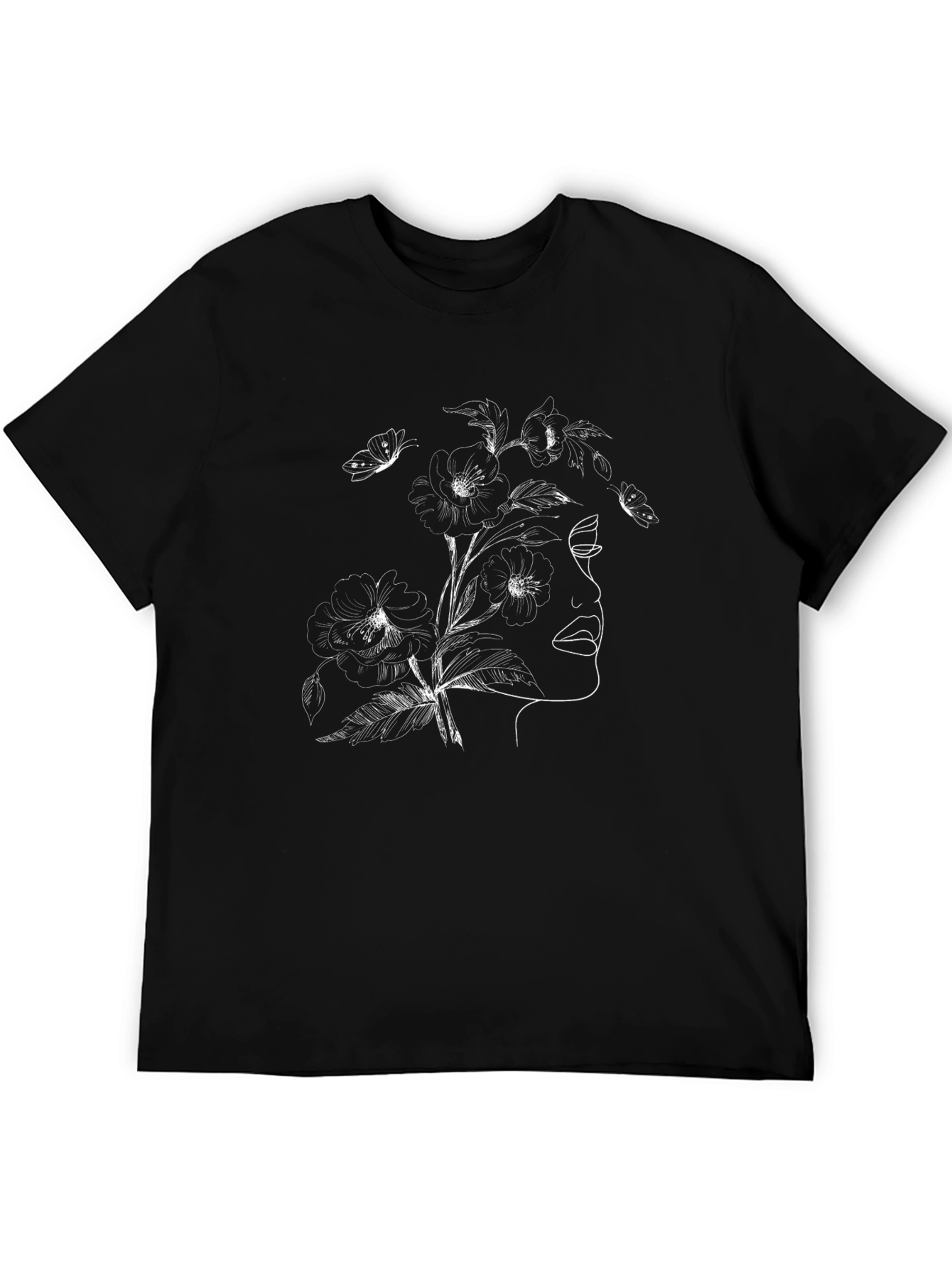Floral Woman Graphic Tee - Stylish Black T-Shirt