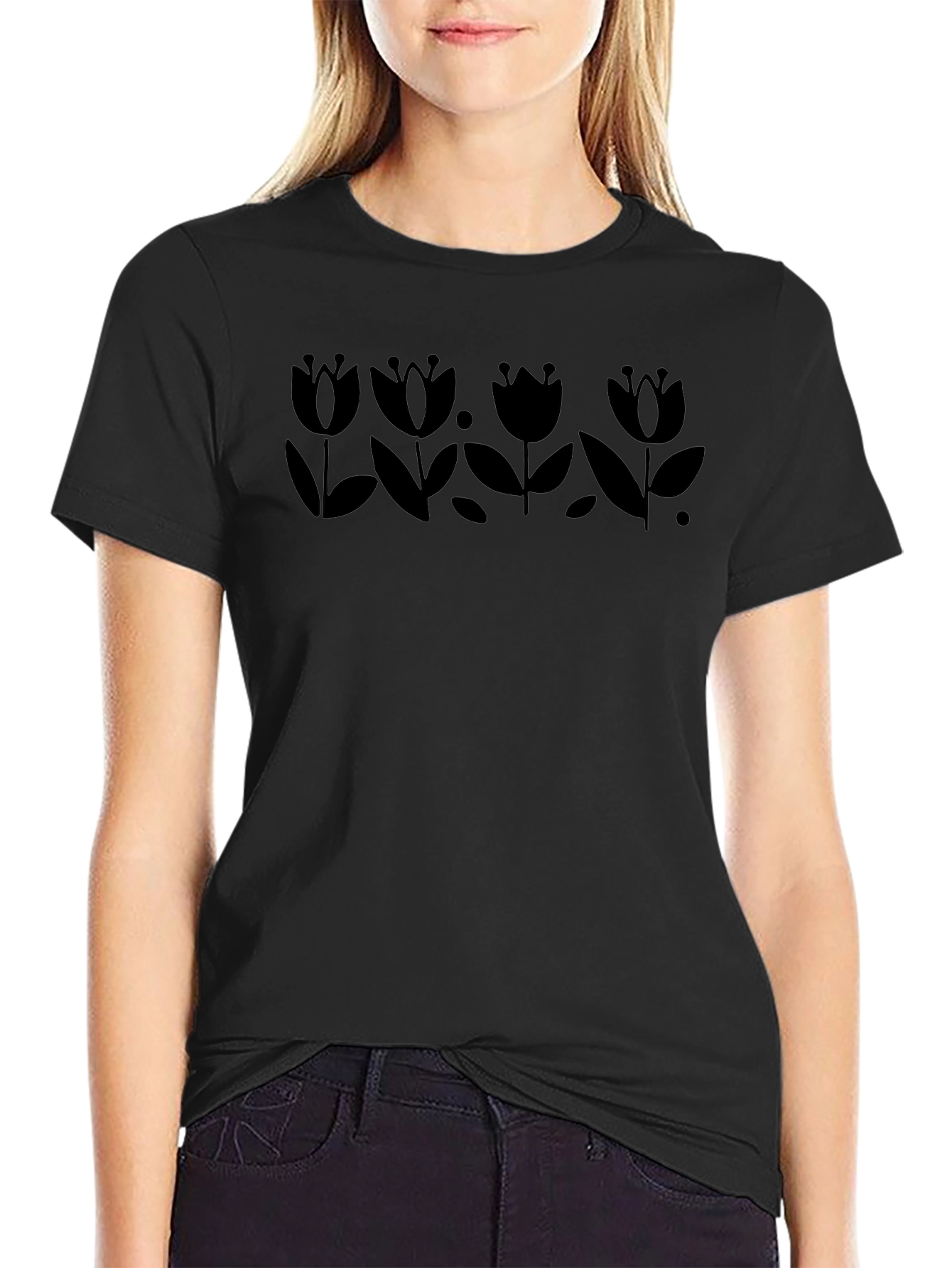 Floral Silhouette Black T-Shirt