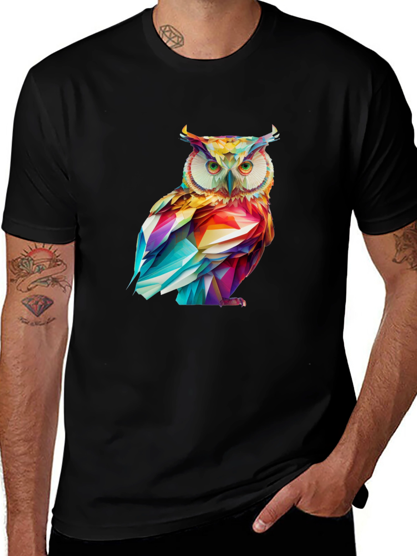 Geometric Owl Graphic Tee - Stylish Mens T-Shirt