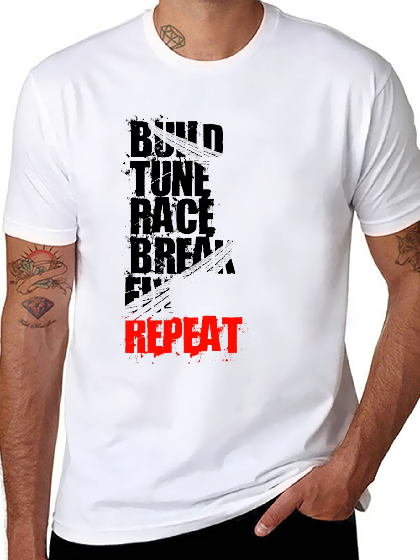 Build Tune Race Repeat Mens Graphic Tee