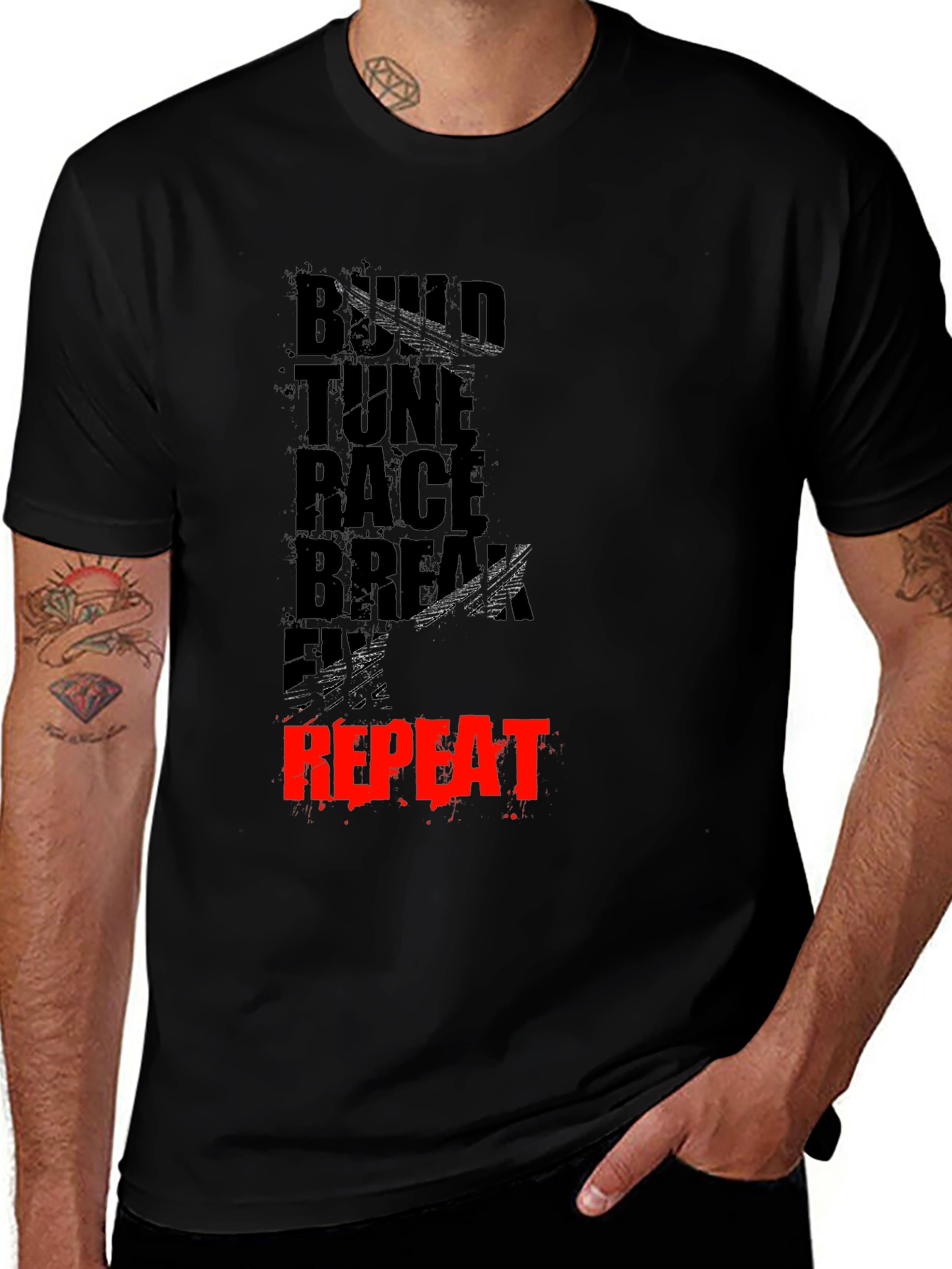 Build Tune Race Repeat Mens Graphic Tee