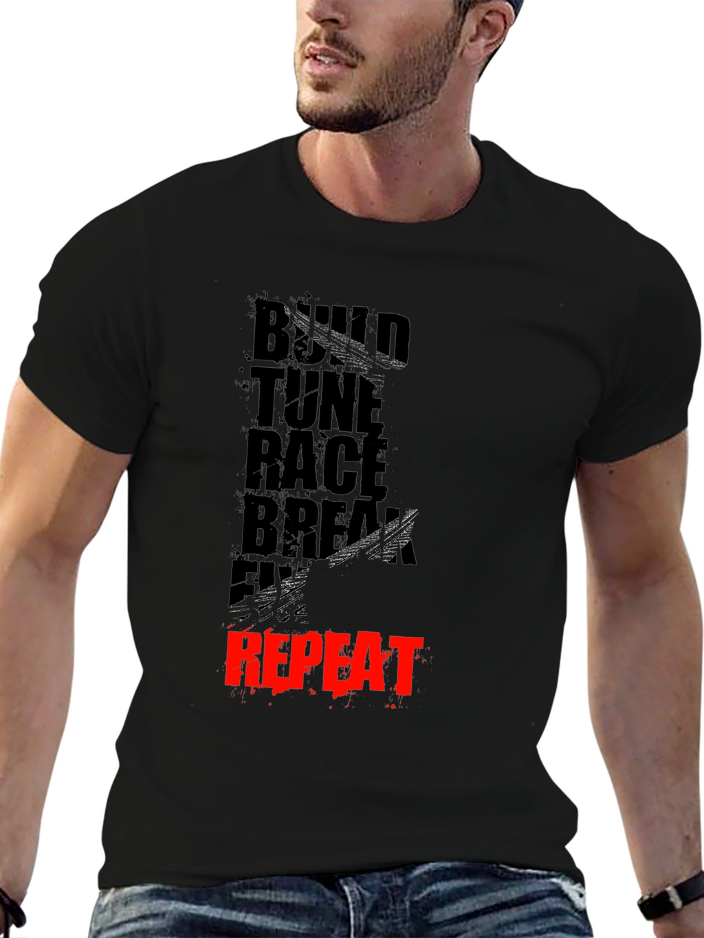 Build Tune Race Repeat Mens Graphic Tee