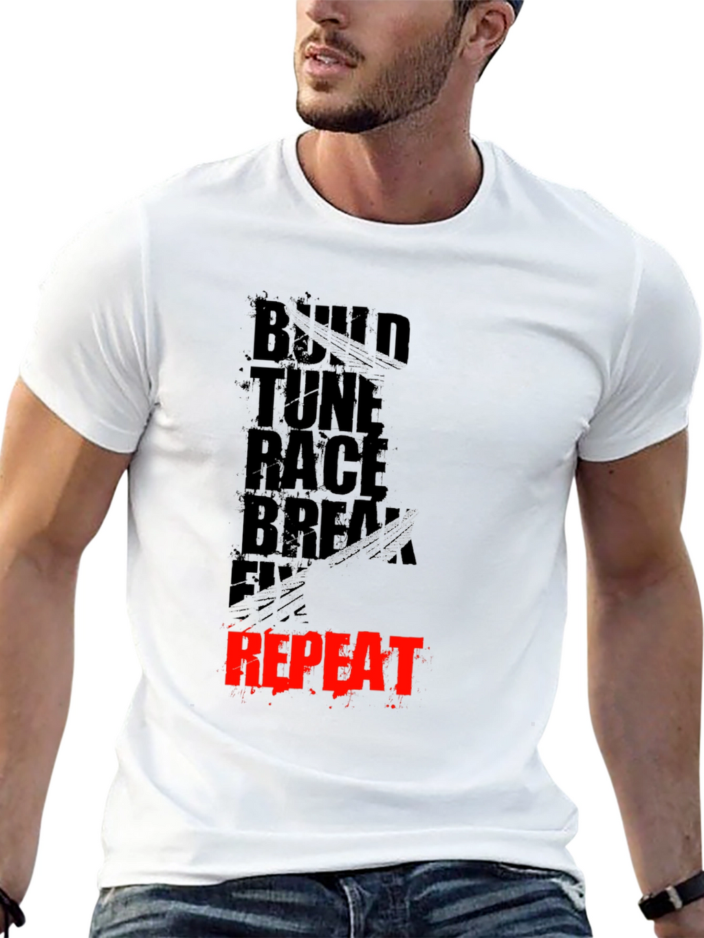Build Tune Race Repeat Mens Graphic Tee