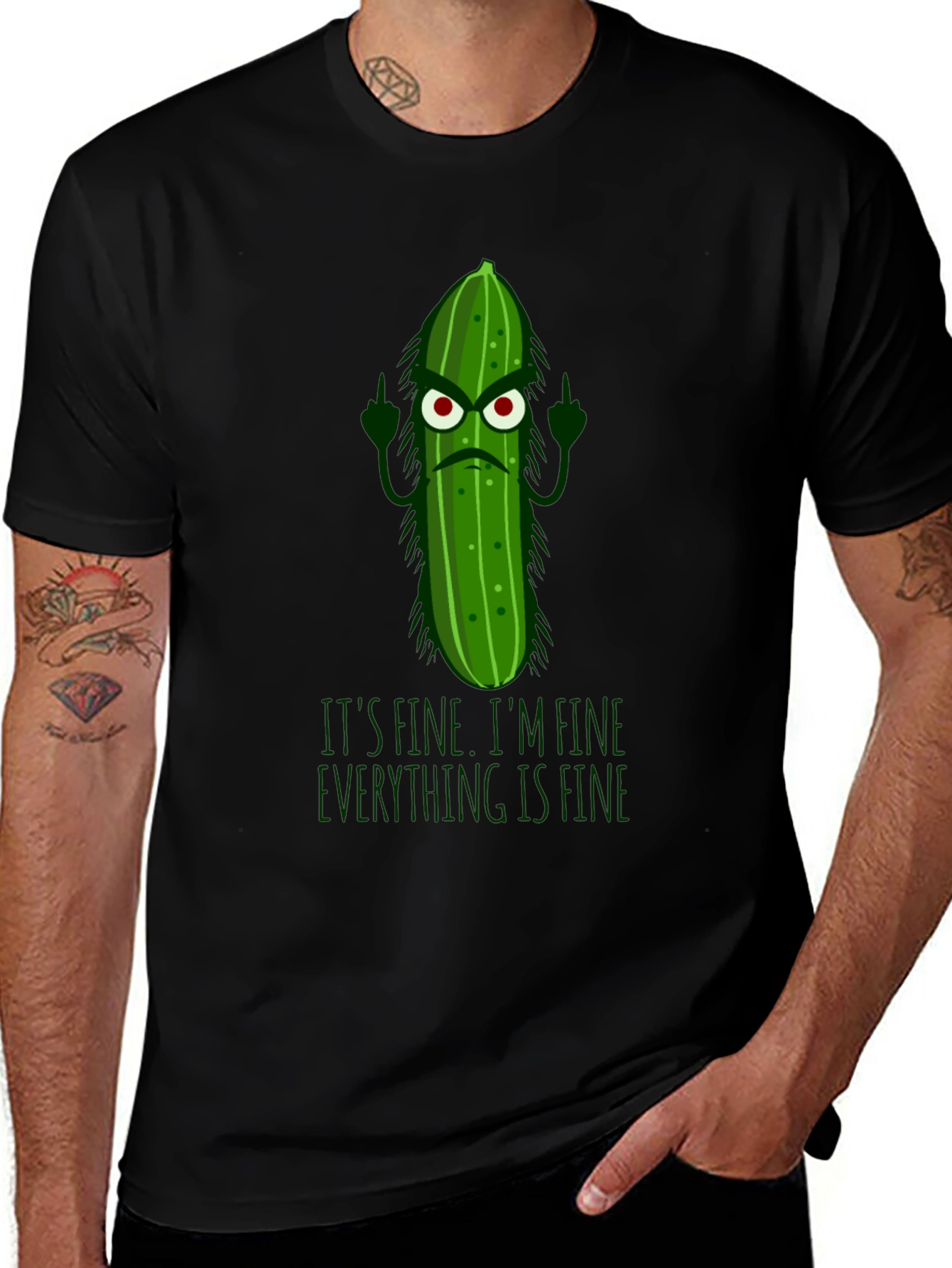 Funny Pickle T-Shirt - Its Fine Im Fine Everything Is Fine