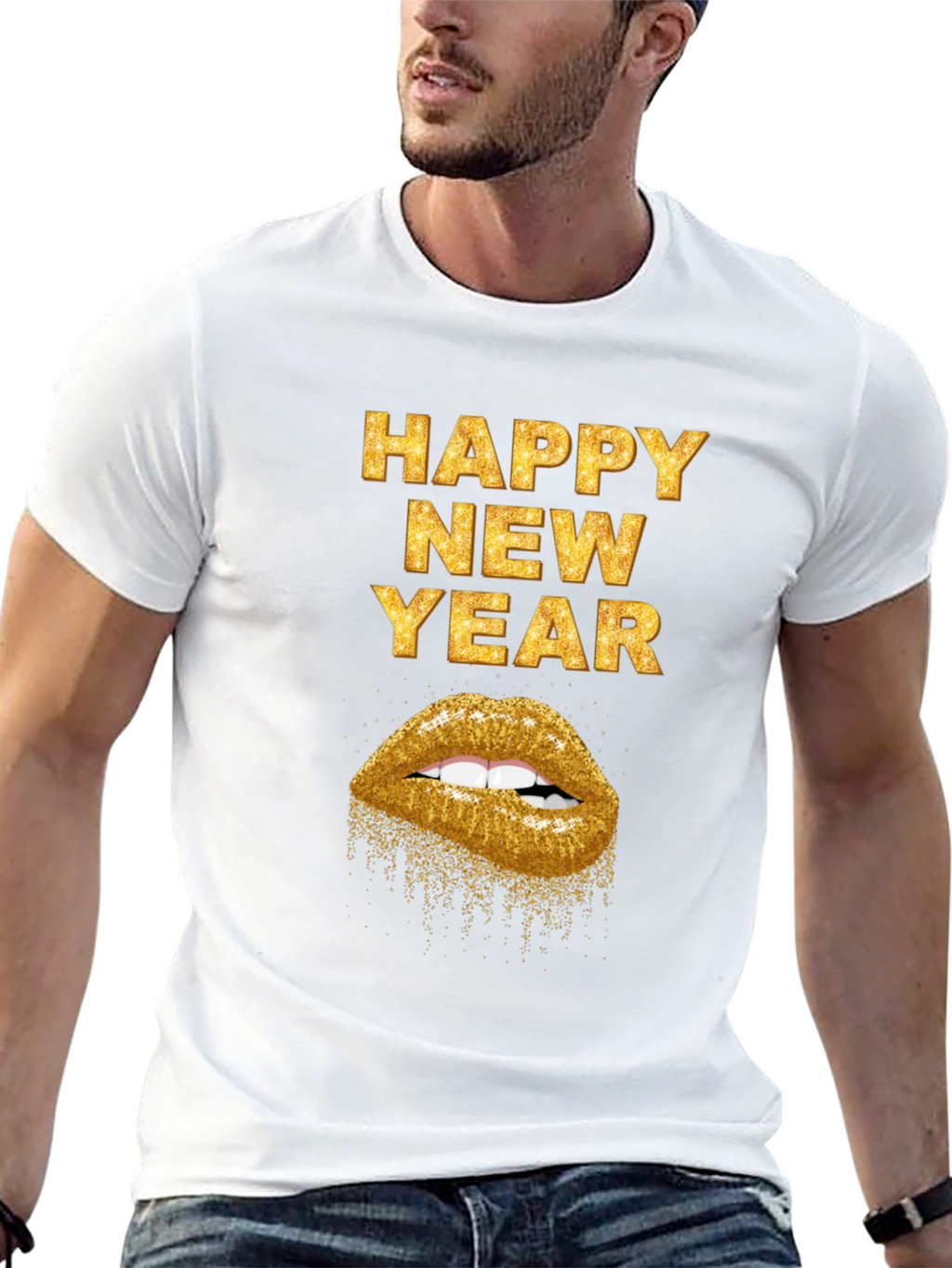 Happy New Year Gold Lips Graphic Tee