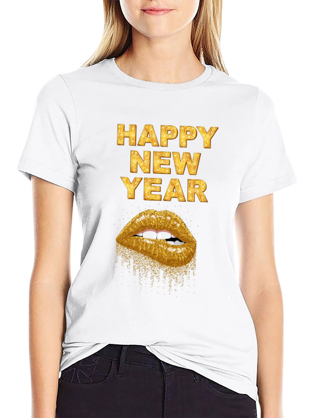 Happy New Year Gold Lips Graphic Tee