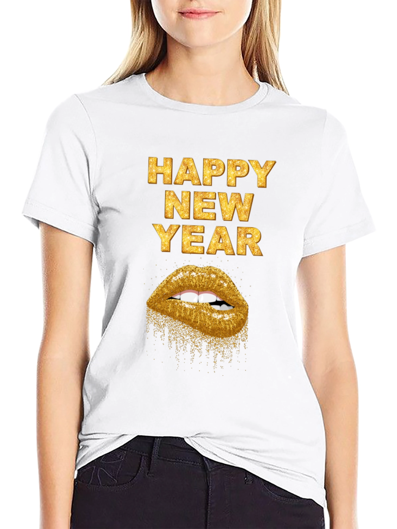 Happy New Year Gold Lips Graphic Tee