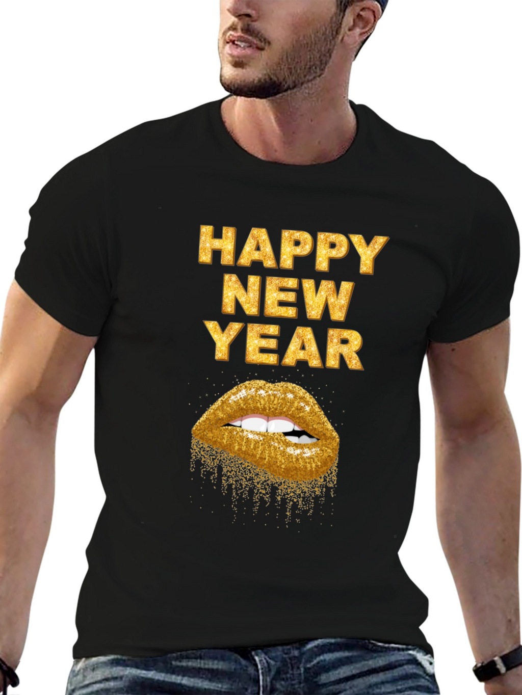 Happy New Year Gold Lips Graphic Tee