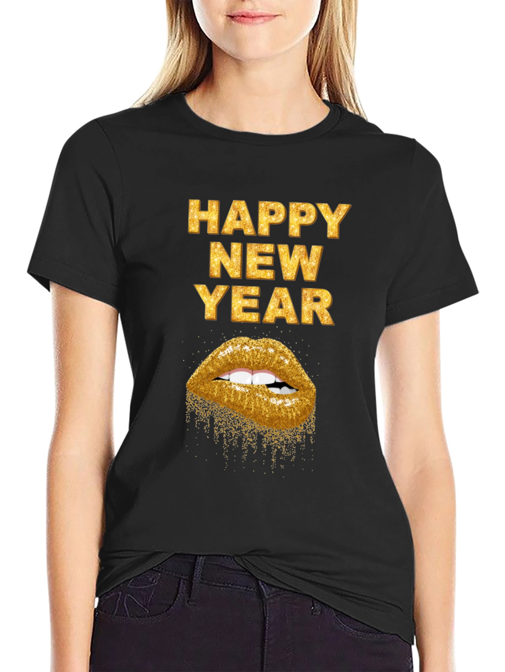 Happy New Year Gold Lips Graphic Tee