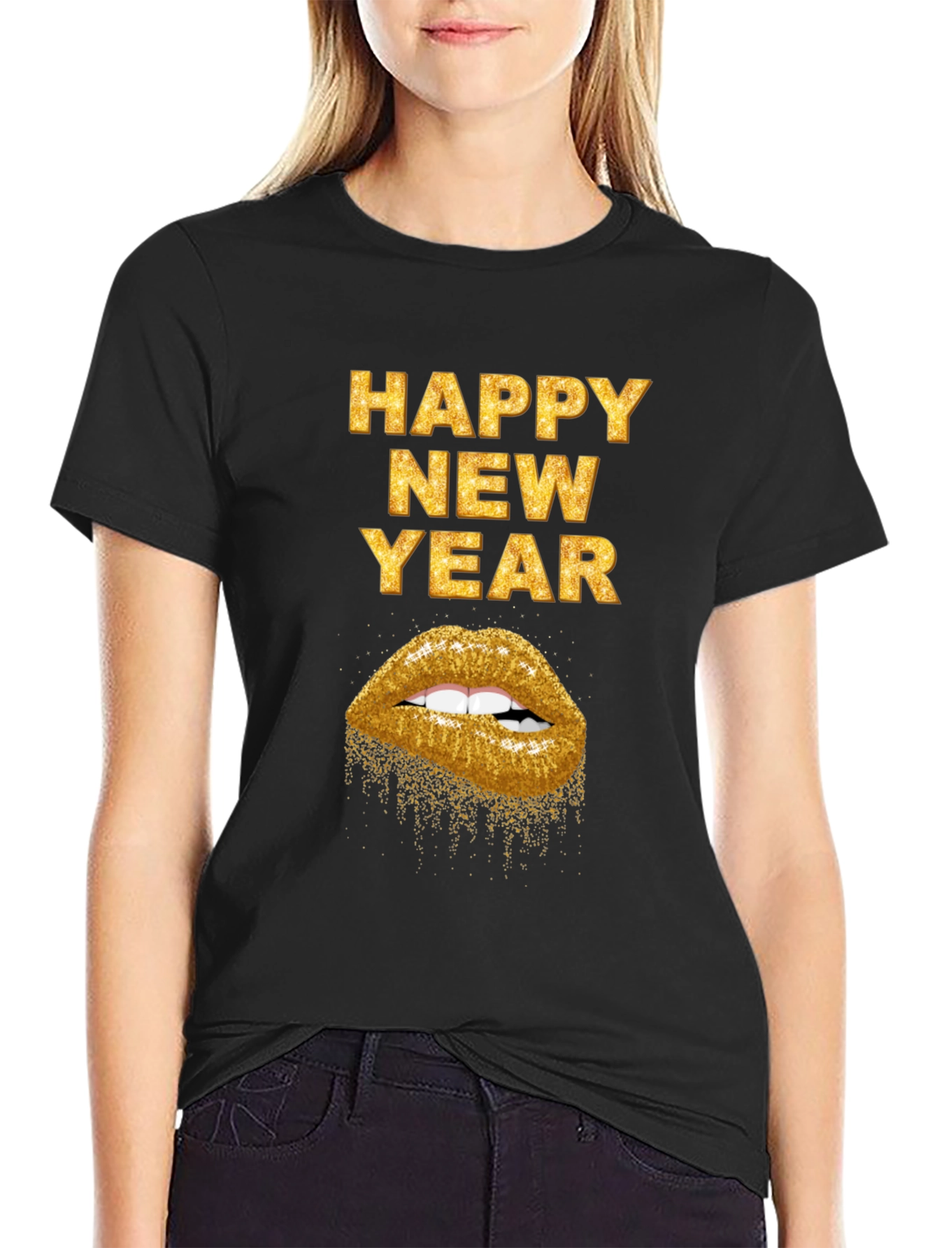 Happy New Year Gold Lips Graphic Tee