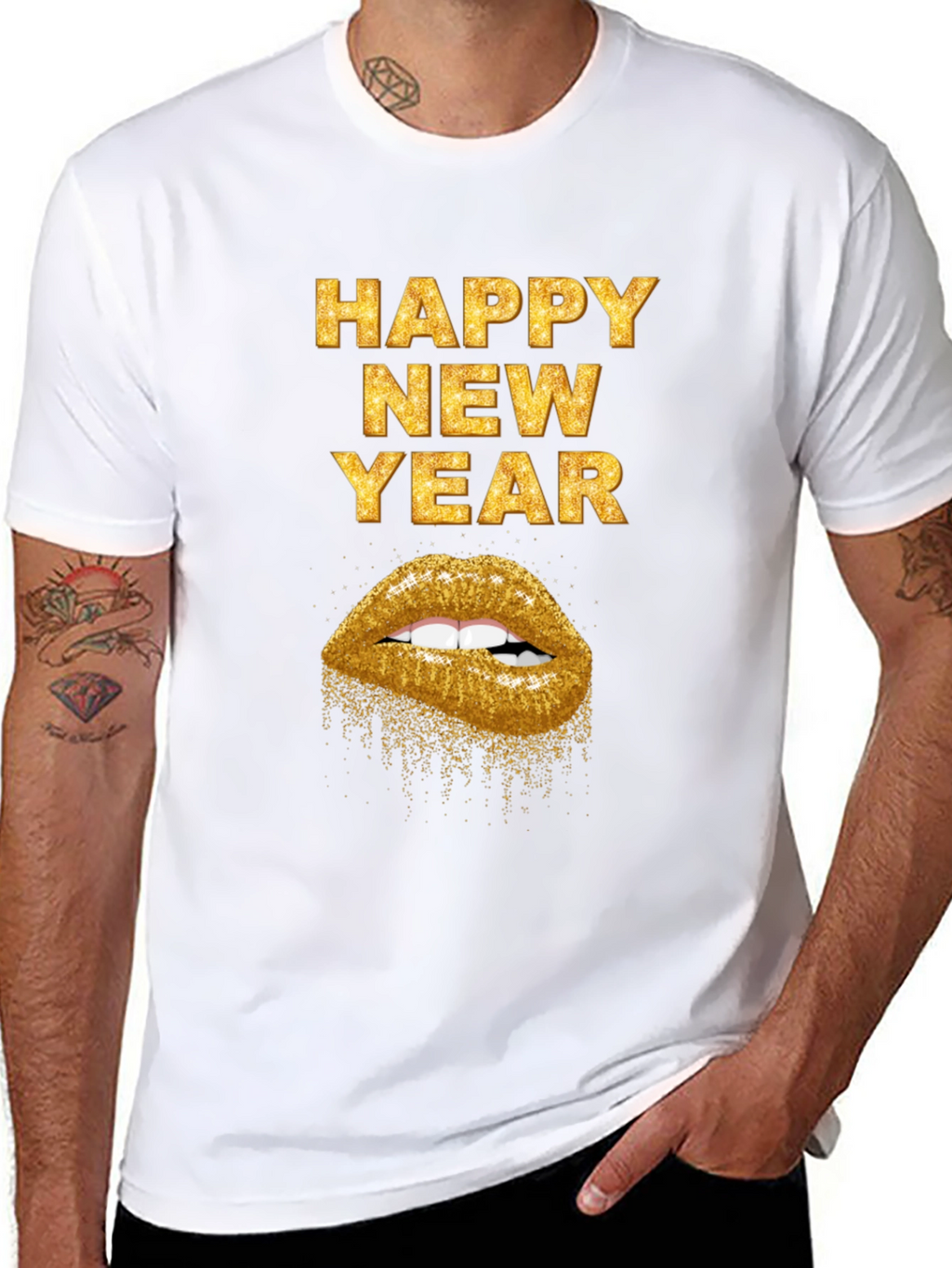 Happy New Year Gold Lips Graphic Tee