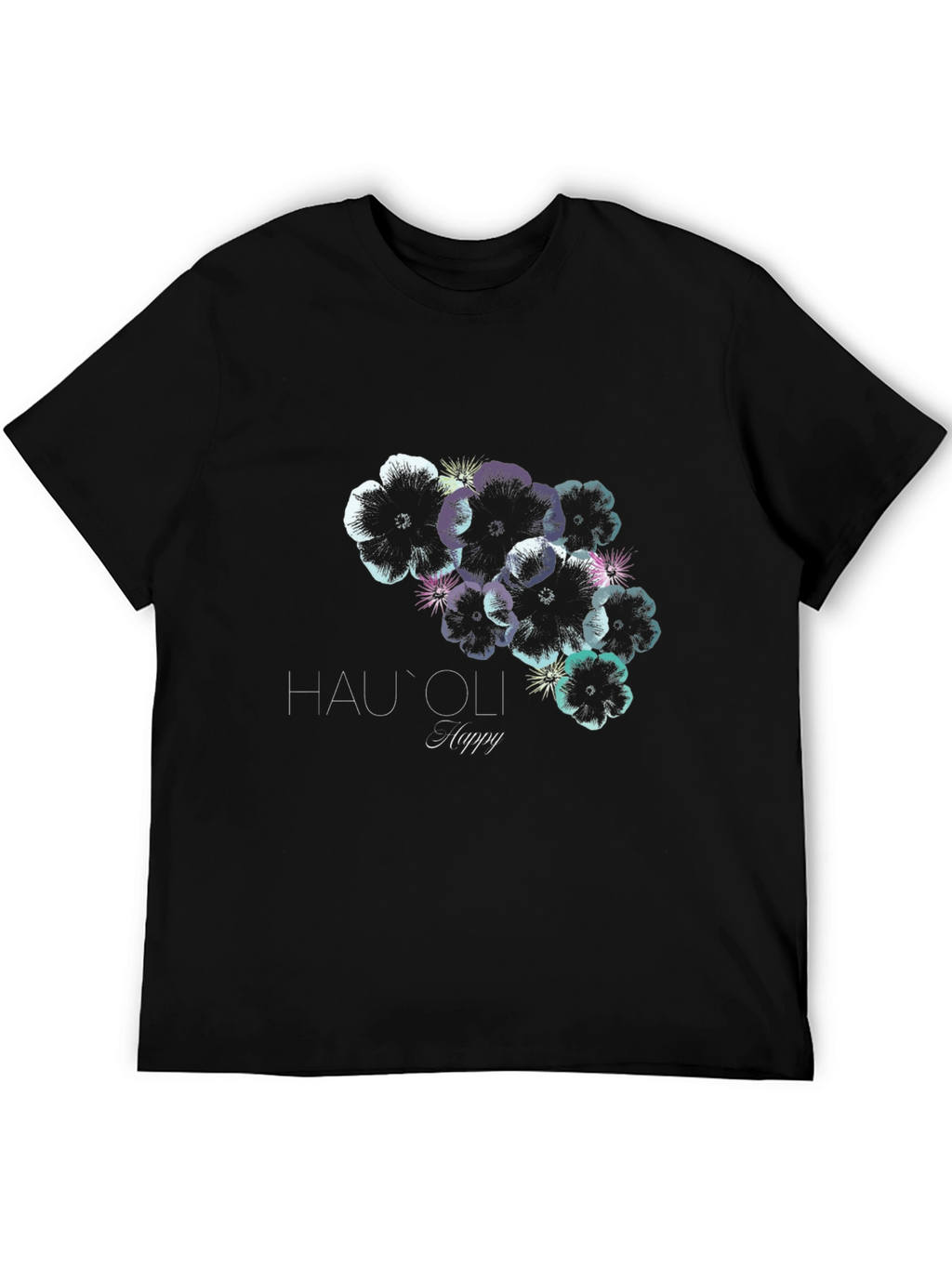 Hauoli Happy Floral Print Black T-Shirt