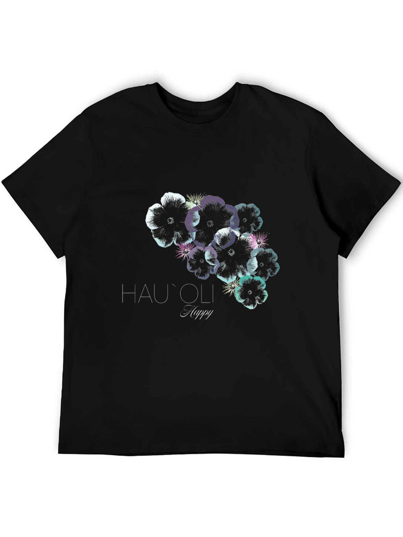 Hauoli Happy Floral Print Black T-Shirt