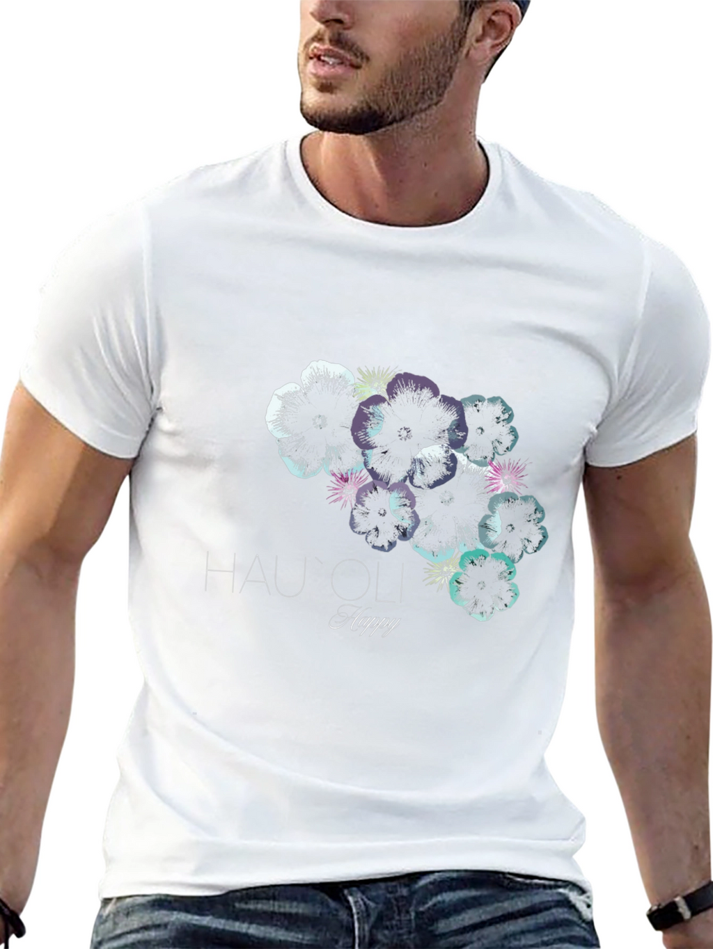 Hauoli Happy Floral Print Black T-Shirt