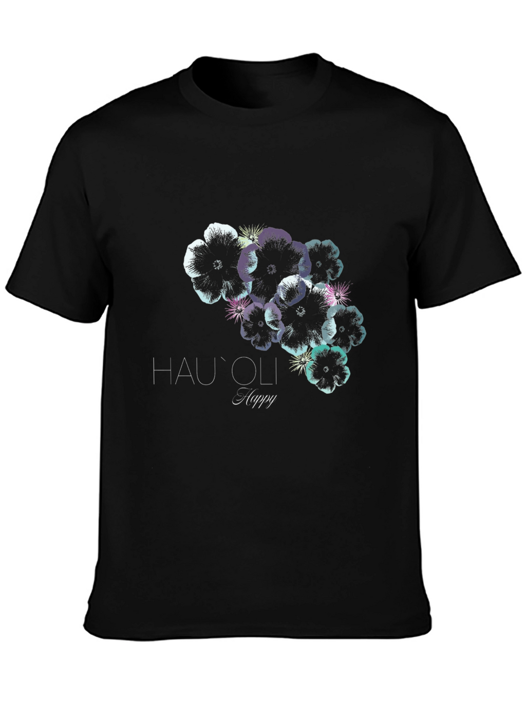 Hauoli Happy Floral Print Black T-Shirt