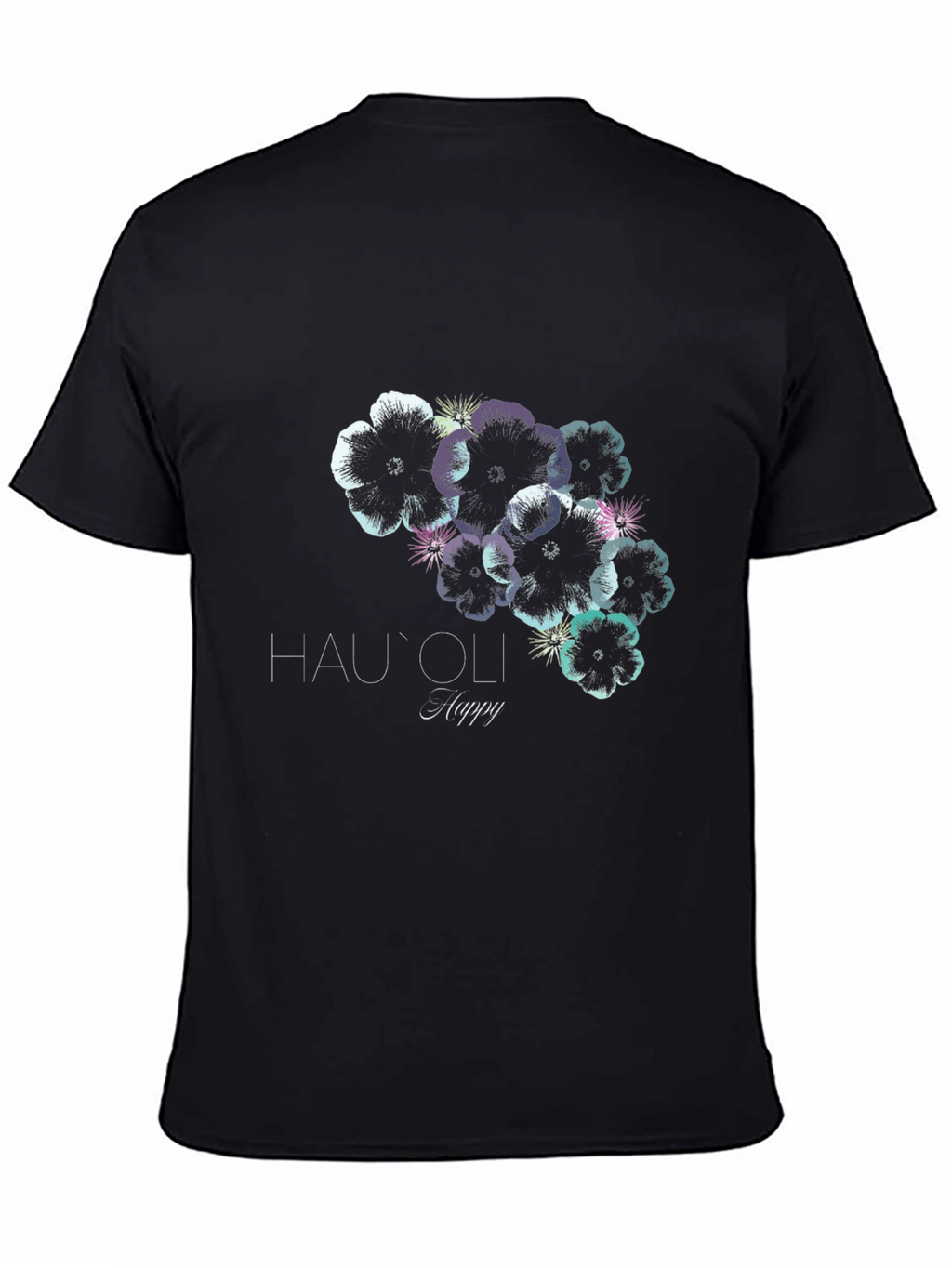 Hauoli Happy Floral Print Black T-Shirt