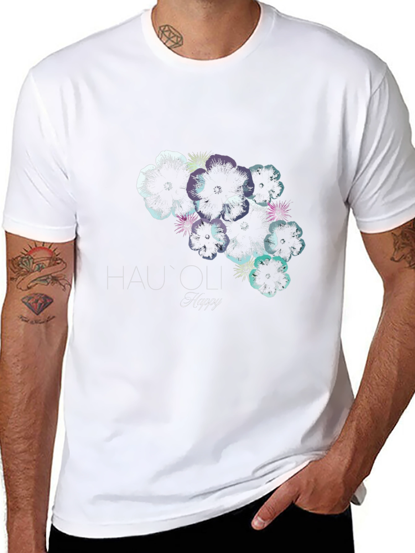 Hauoli Happy Floral Print Black T-Shirt