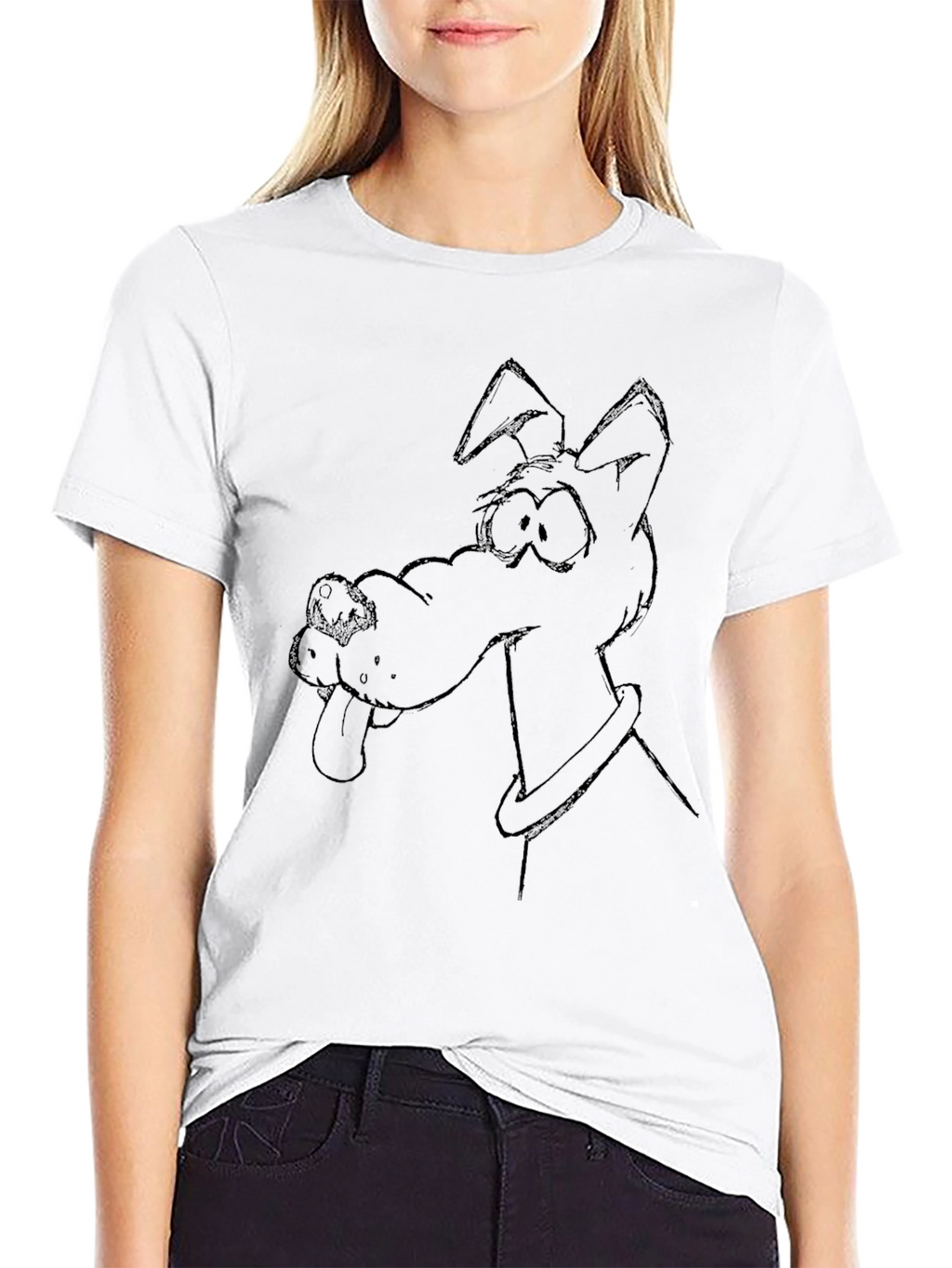 Cartoon Dog Graphic Tee - Black T-Shirt
