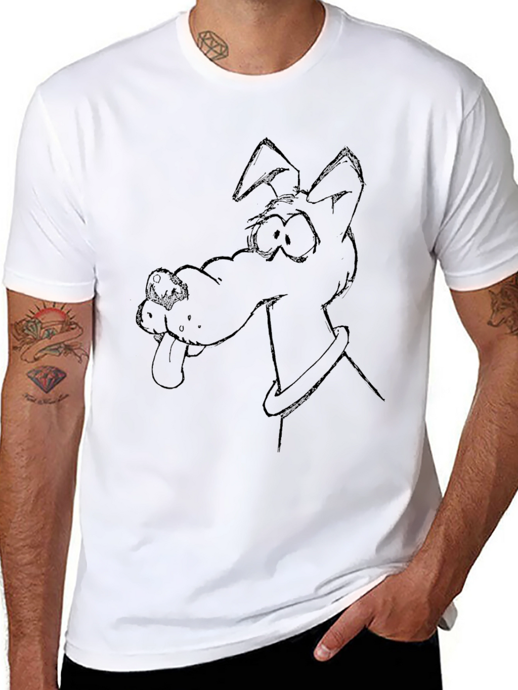 Cartoon Dog Graphic Tee - Black T-Shirt